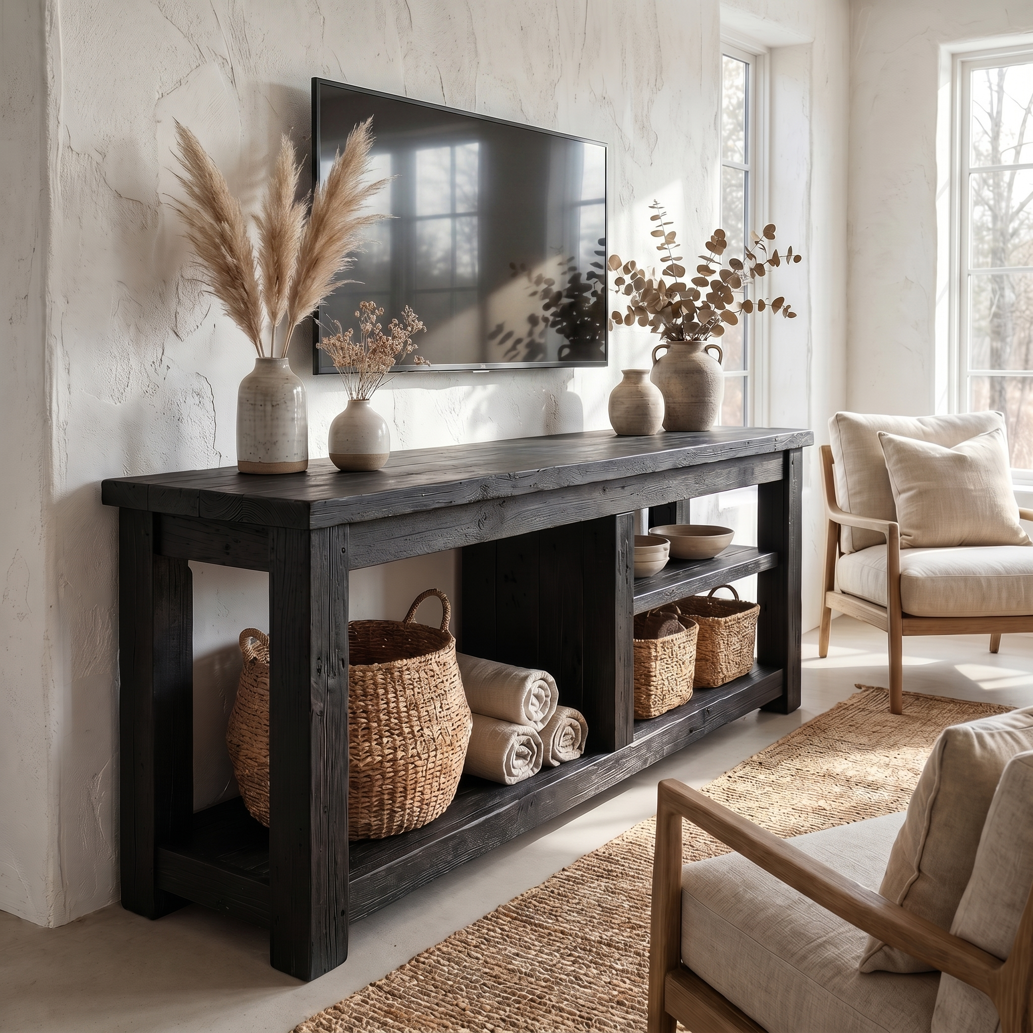 Rustic TV Console Table Living Room