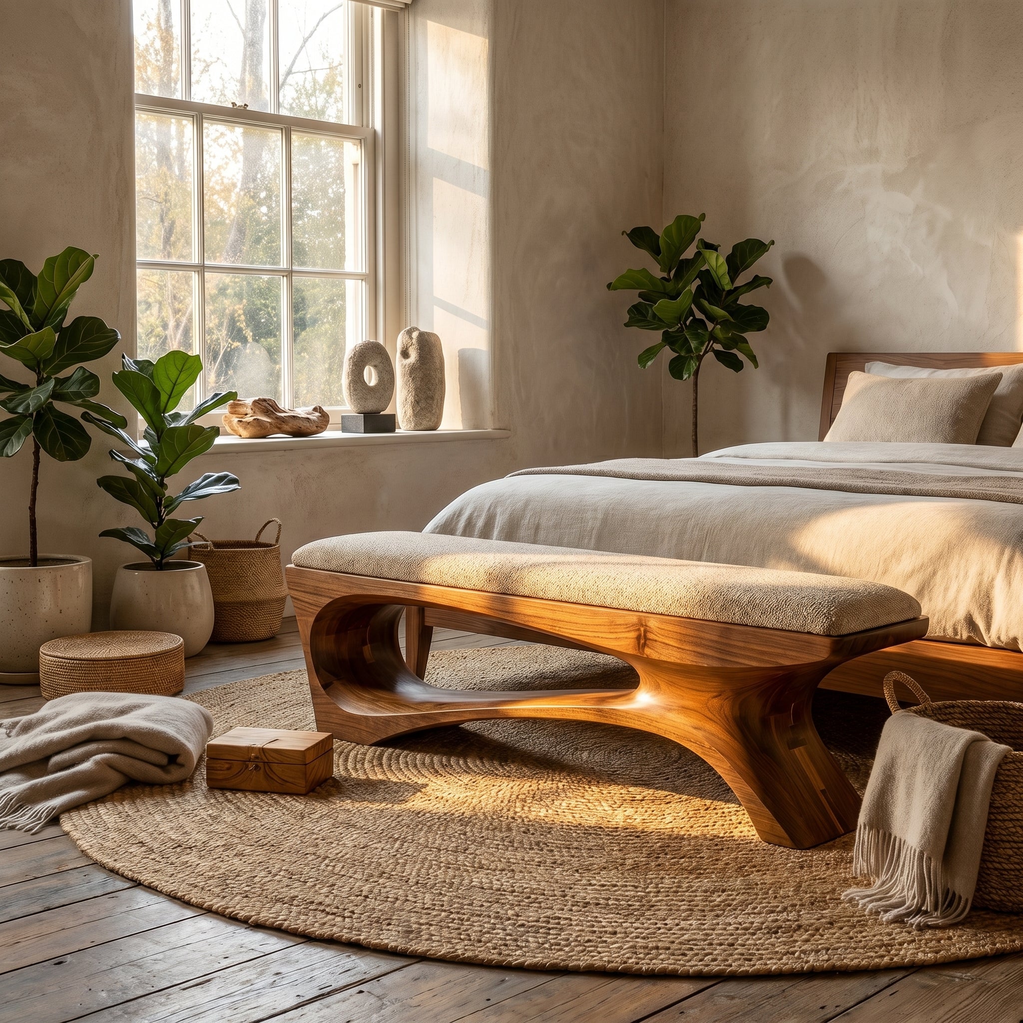 Rustic Contemporary Void Bench For Entryway And Interior