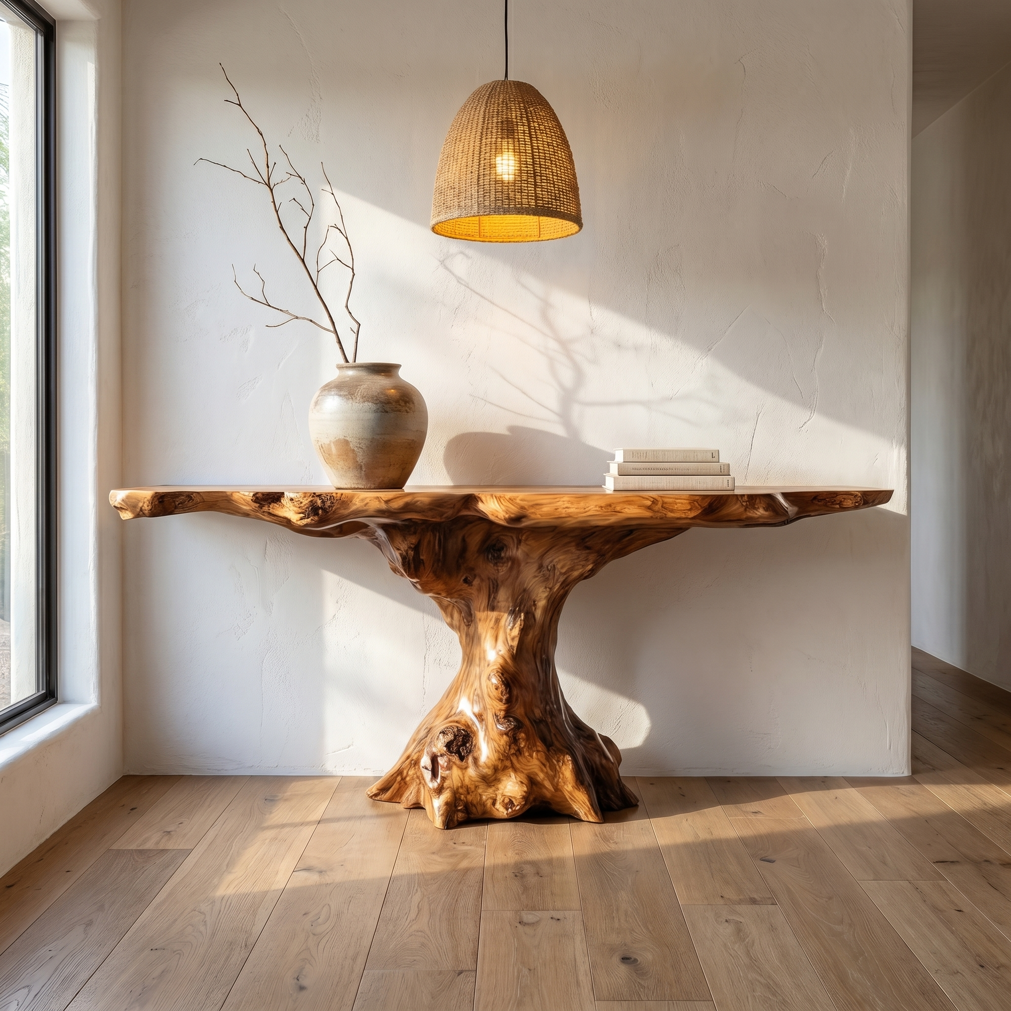 Rustic Console Table Organic Wood Slab Artist Studio
