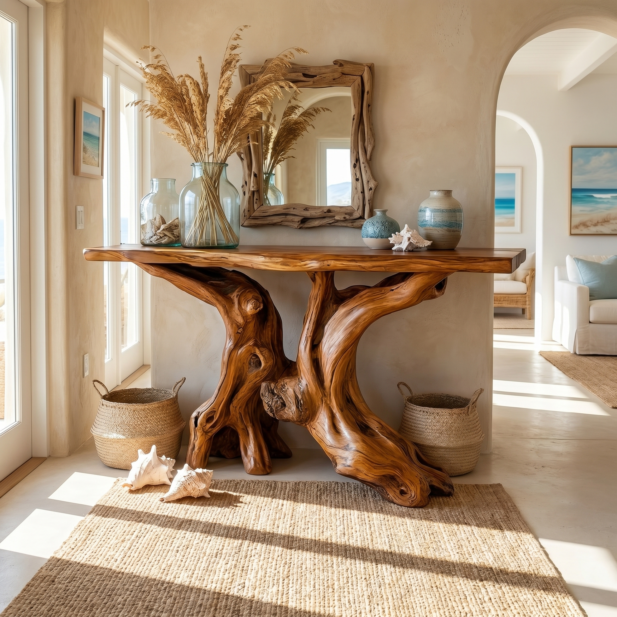 Mid Century Organic Wood Console Table Entryway