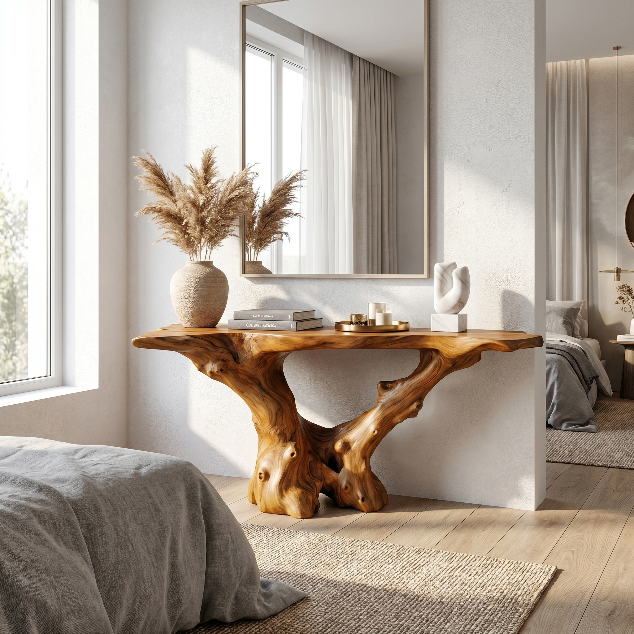 Rustic Handcrafted Wood Console Table Living Room