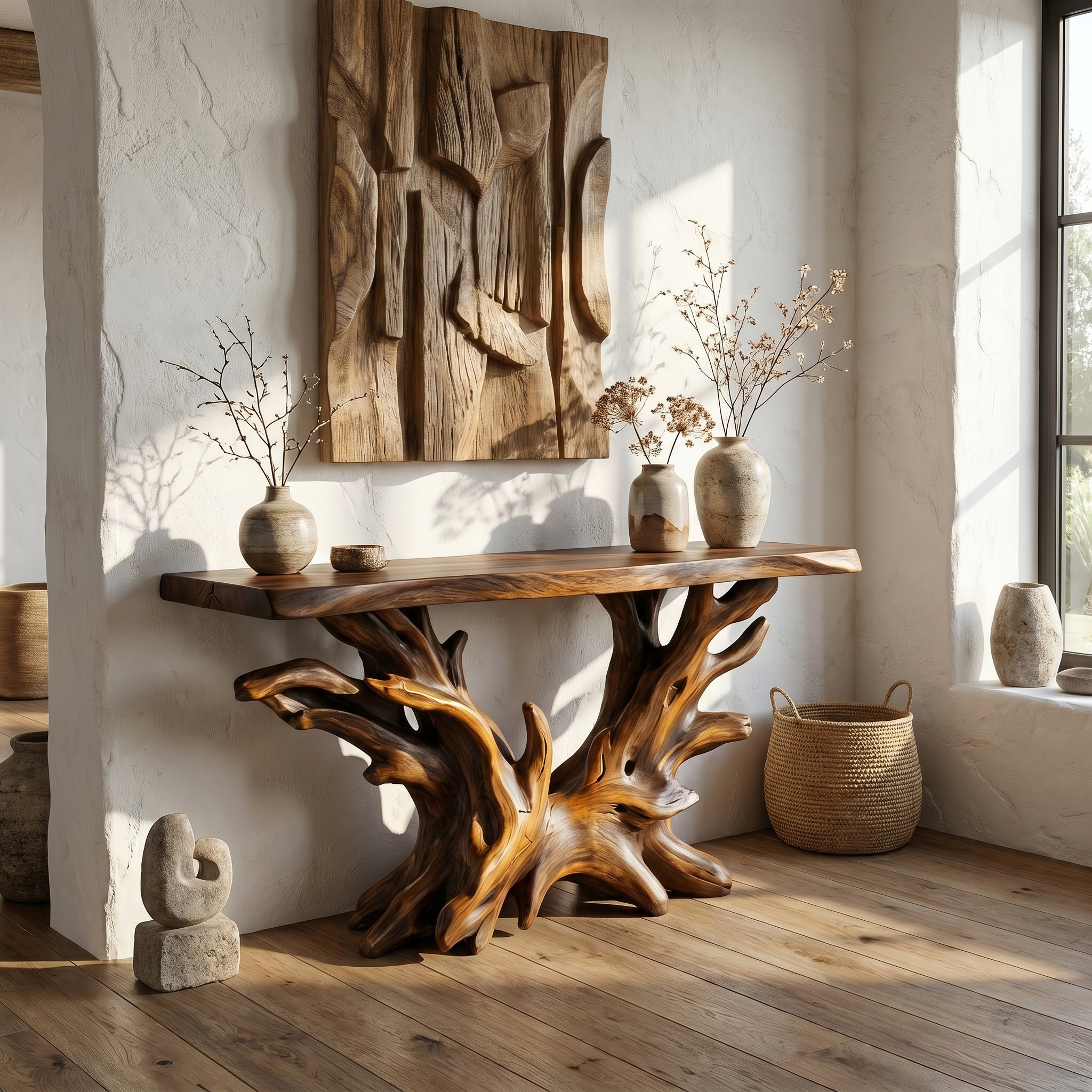 Coastal Rustic Organic Console Table Living Room And Entryway