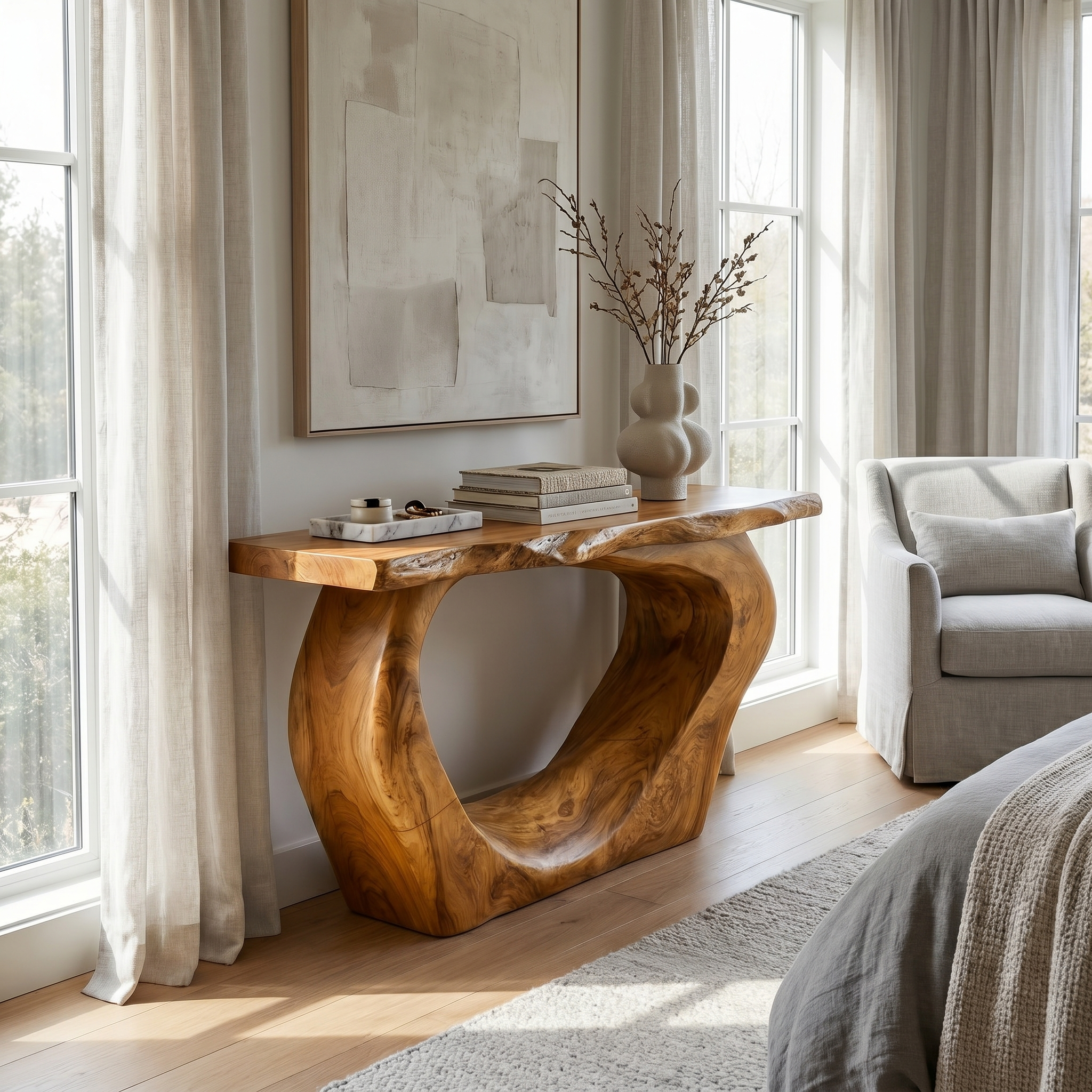 Handcrafted Sculpted Console Table  Living Room Interior Feature Accent