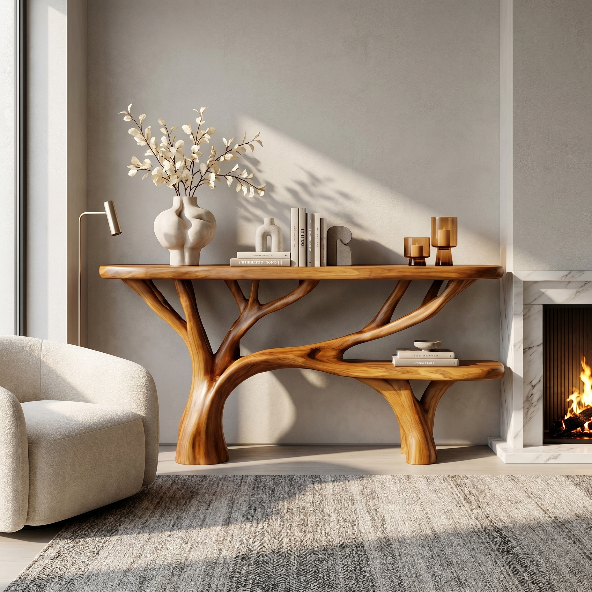 Rustic Tree Design Console Table Living Room Entryway