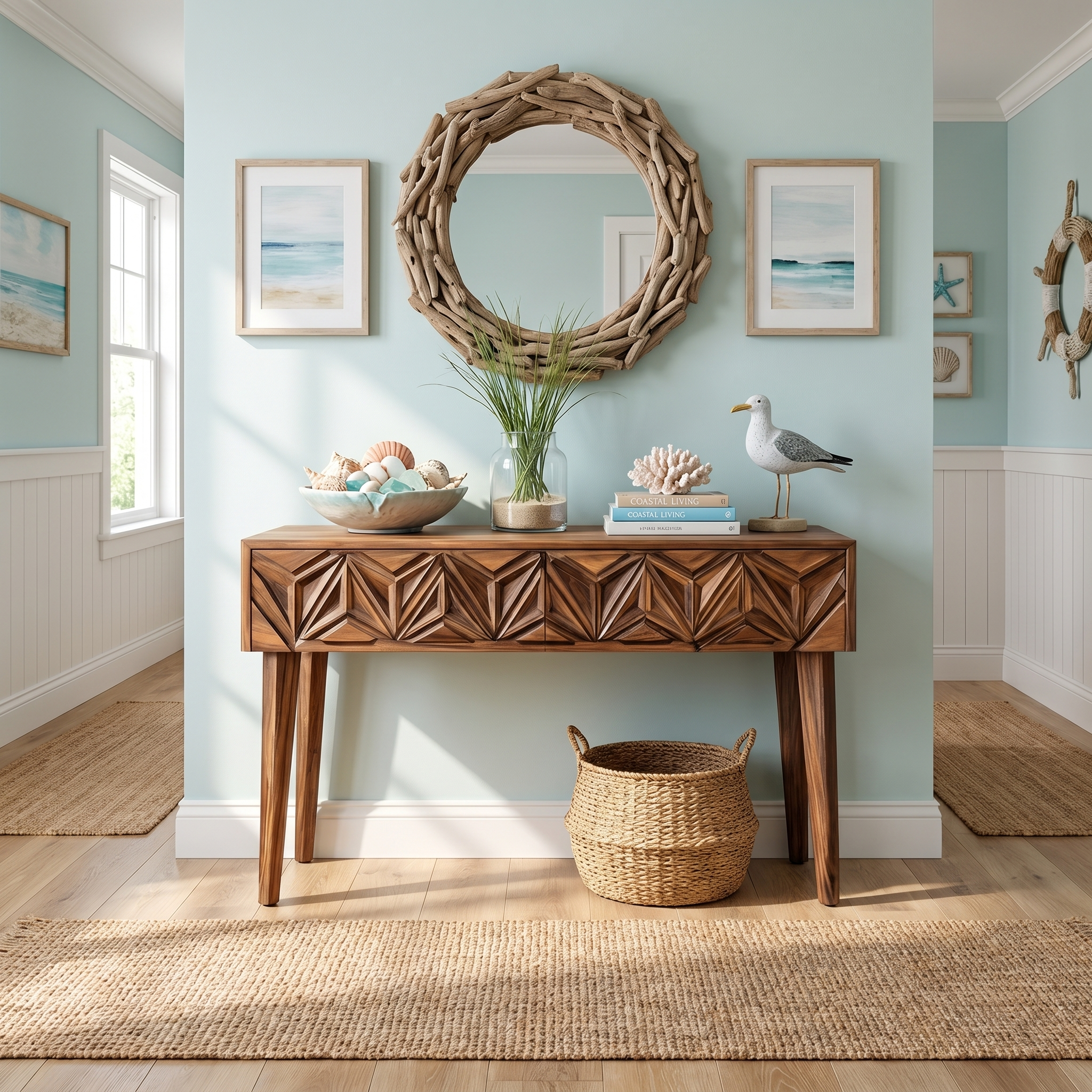 Rustic Carved Console Table Christmas Entryway Holiday Decor