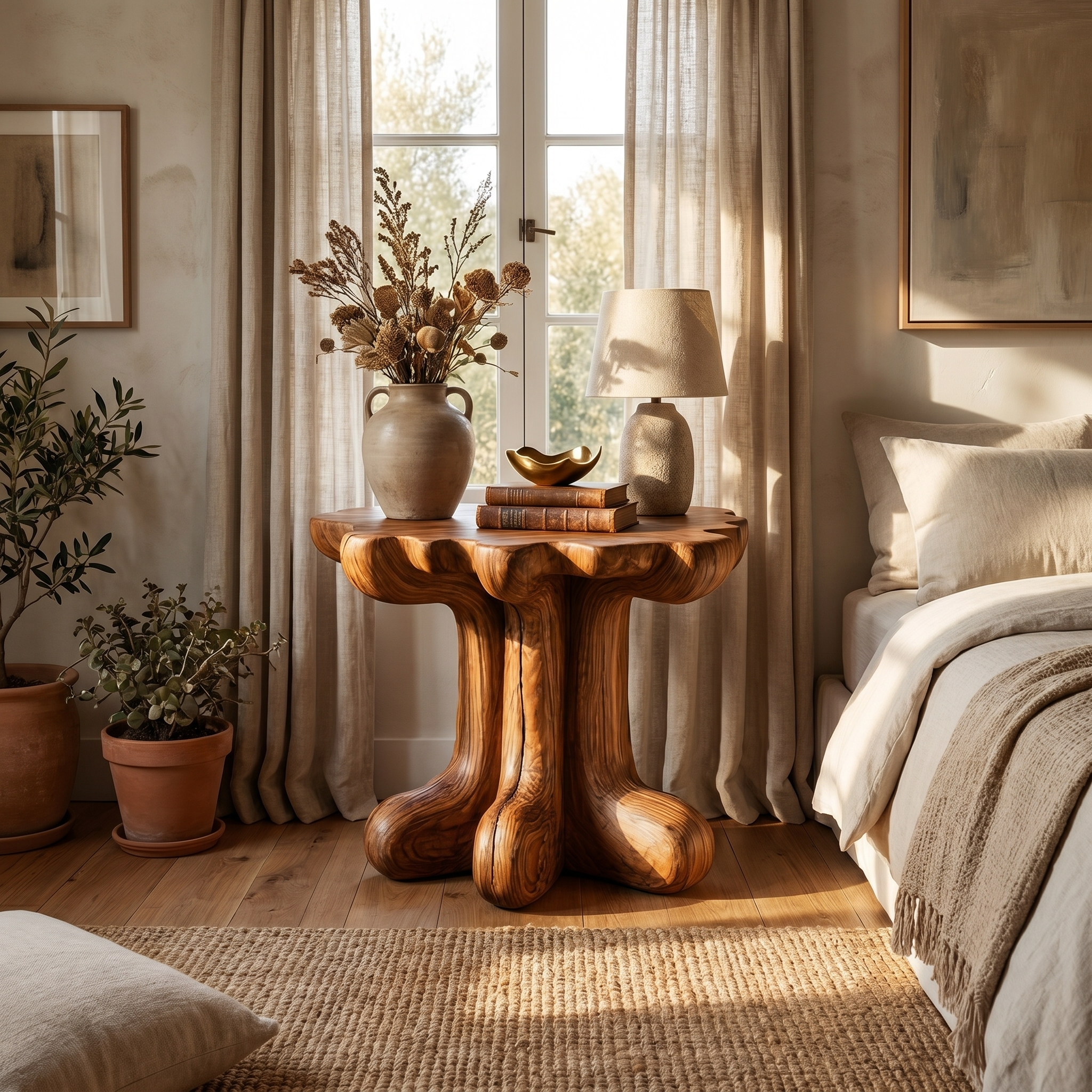 Rustic End Table Christmas Natural Living Room Display