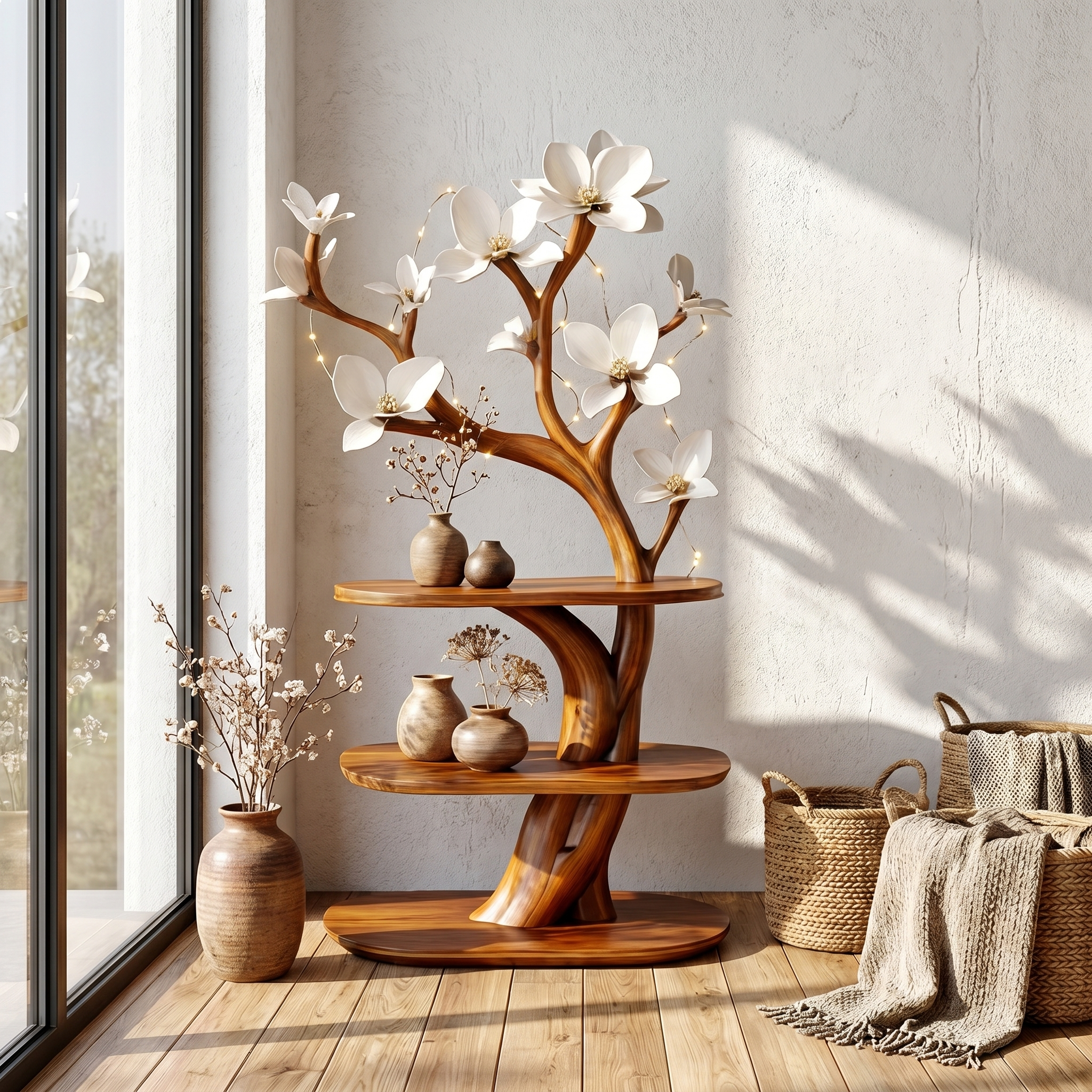 Mid Century Rustic Tree Nightstand Christmas Bedroom Decor