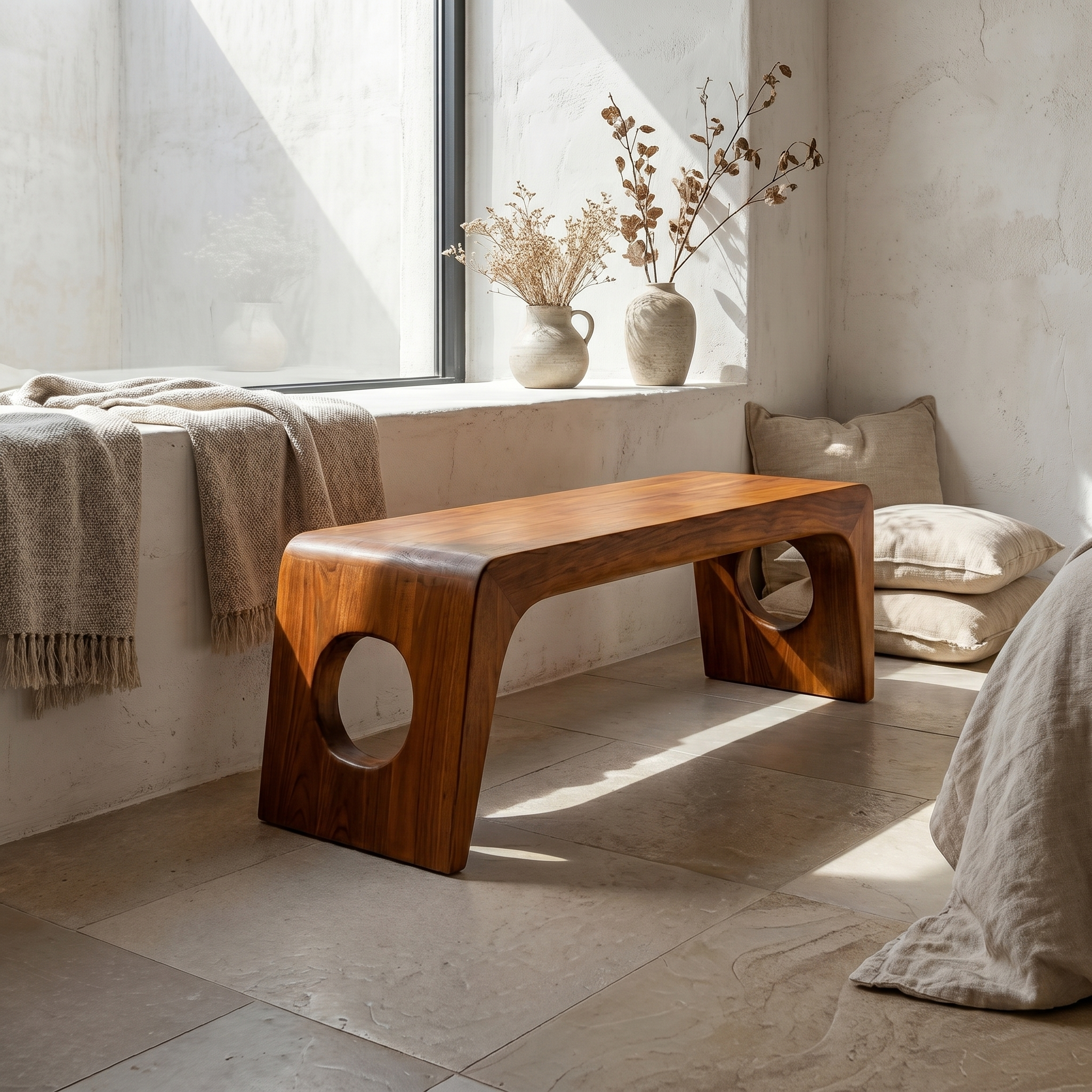 Rustic Minimal Sculptural Bench For Living Room And Hallway