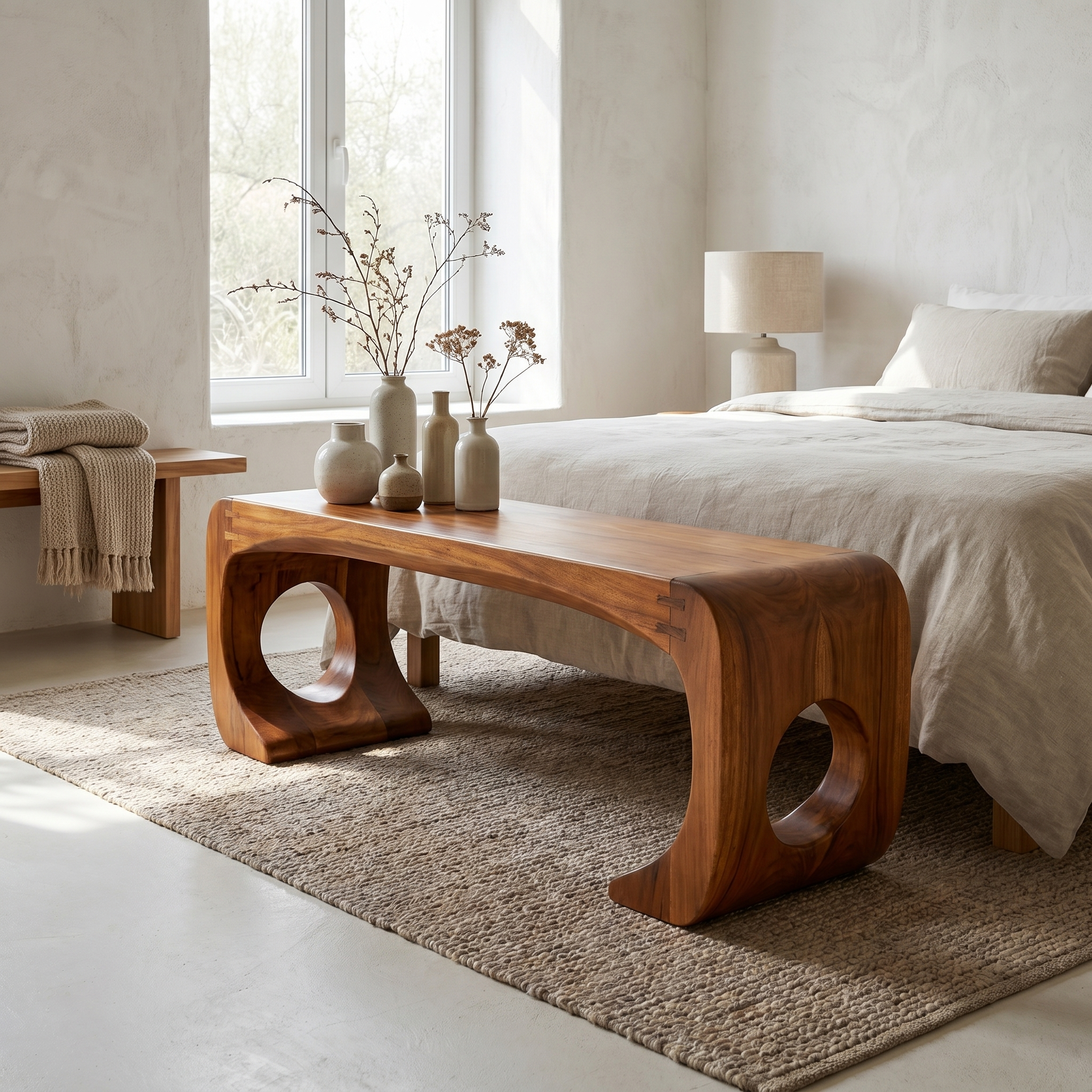 Rustic Modern Sculptural Bench For Entryway And Gallery Space