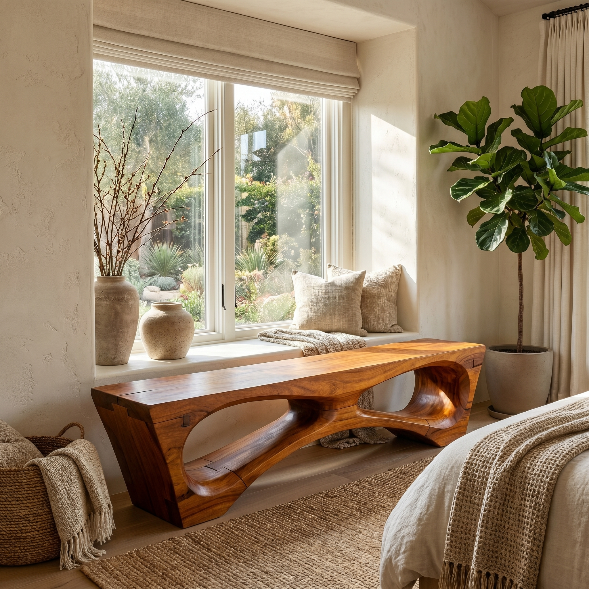 Rustic Organic Geometry Bench For Entryway And Living Room
