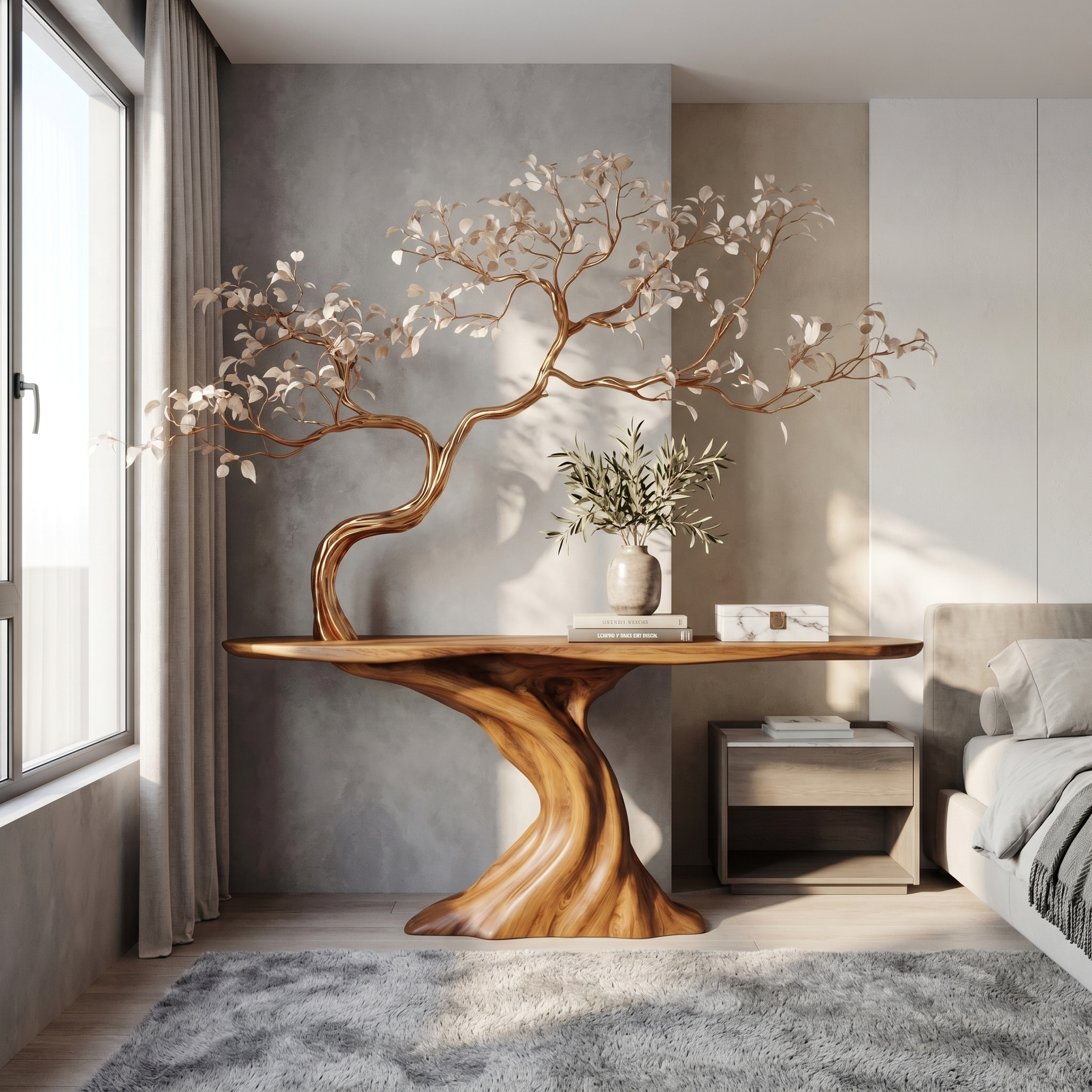 Midcentury Tree Console Table Entryway