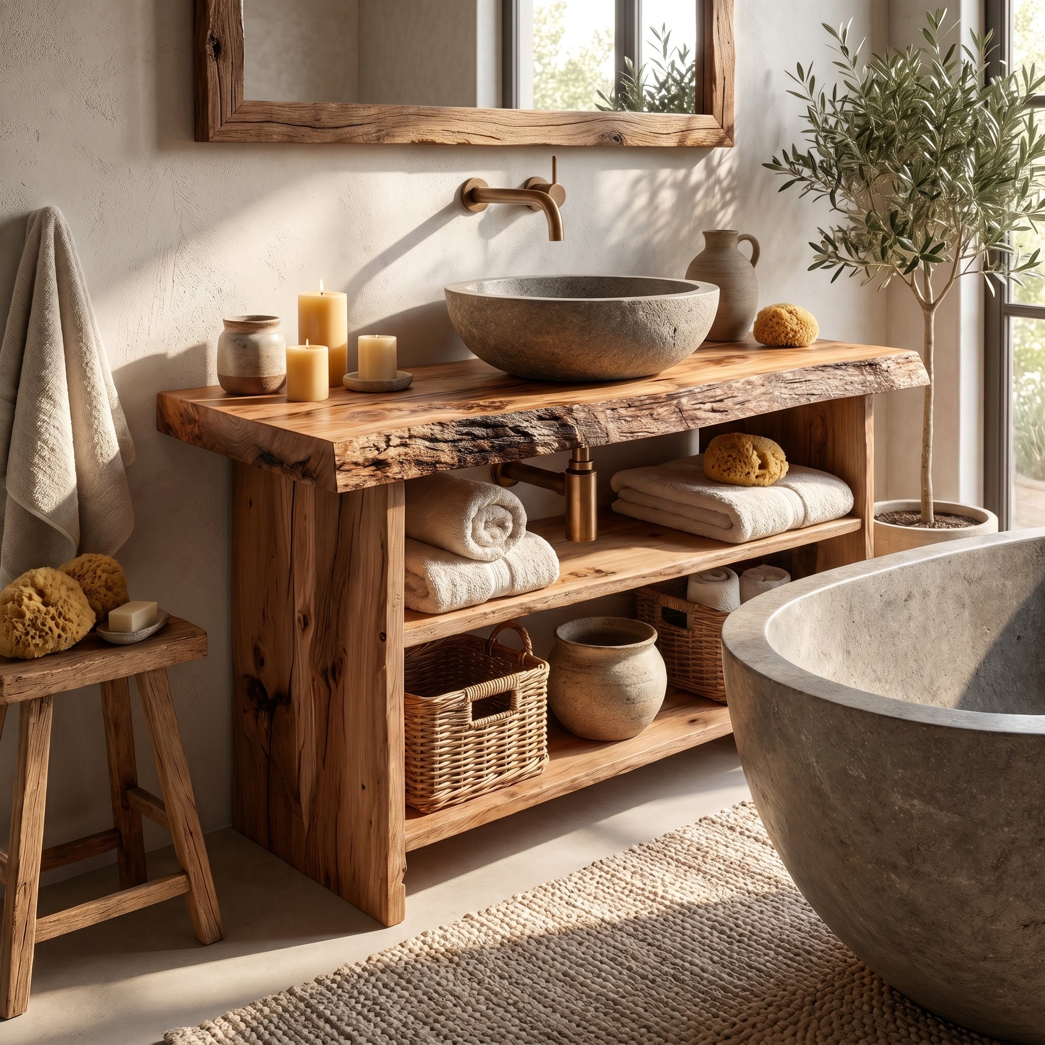 Rustic Bathroom Vanity Console Storage