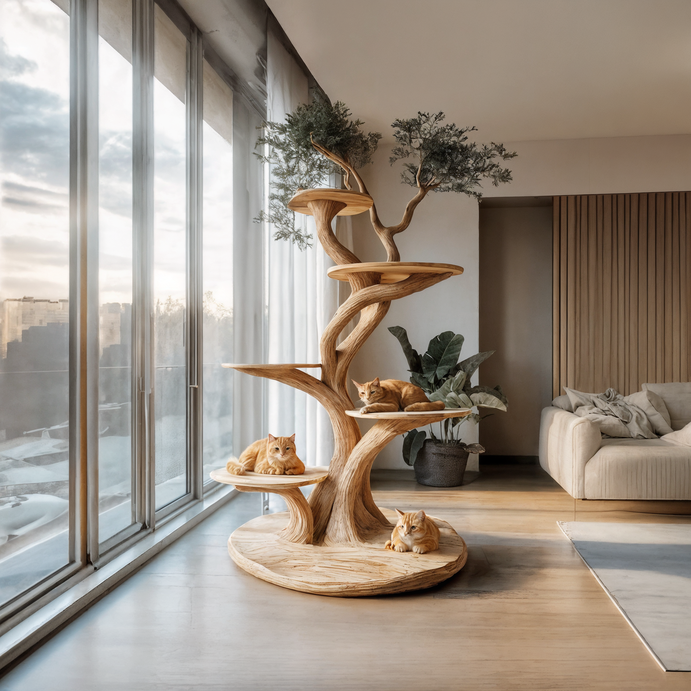 Custom Handmade Wooden Cat Tree Modern Large Climbing Tree Unique