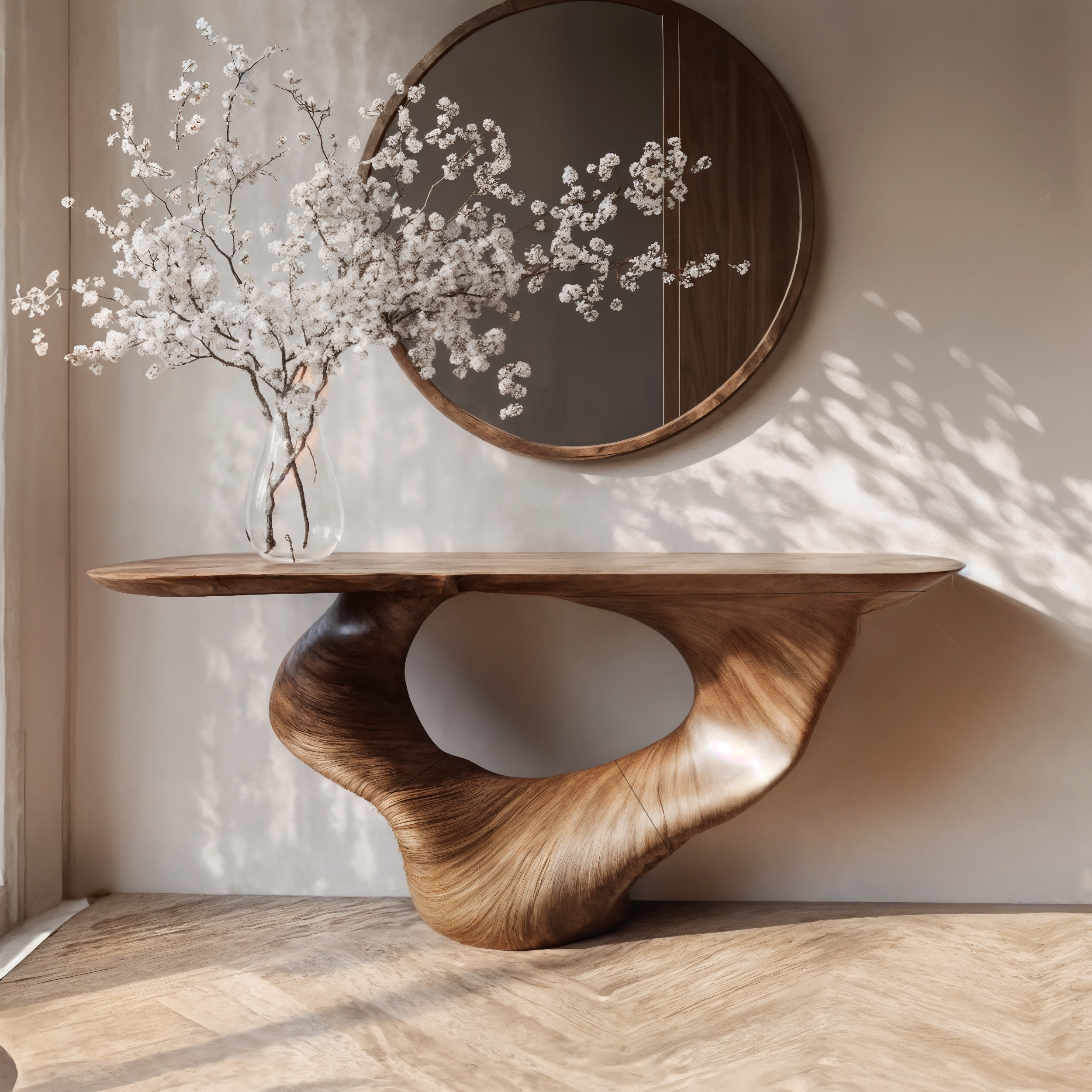 Console Table Unique Art Solid Wood Handmade Narrow Wood