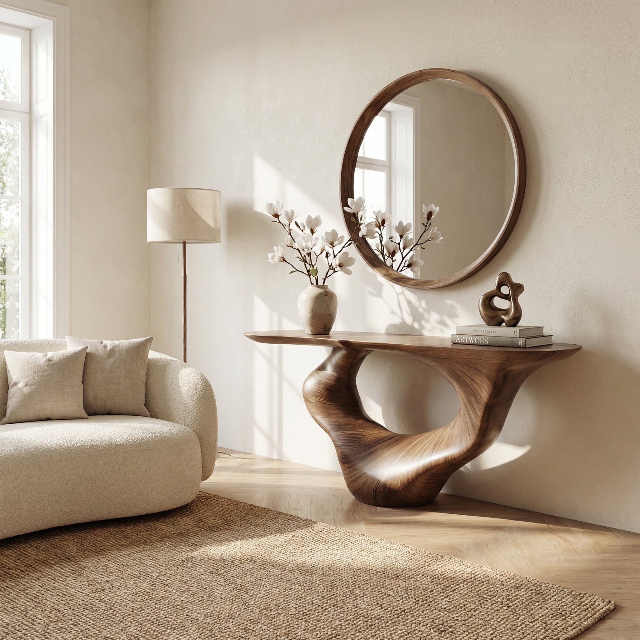 Console Table Unique Art Solid Wood Handmade Narrow Wood