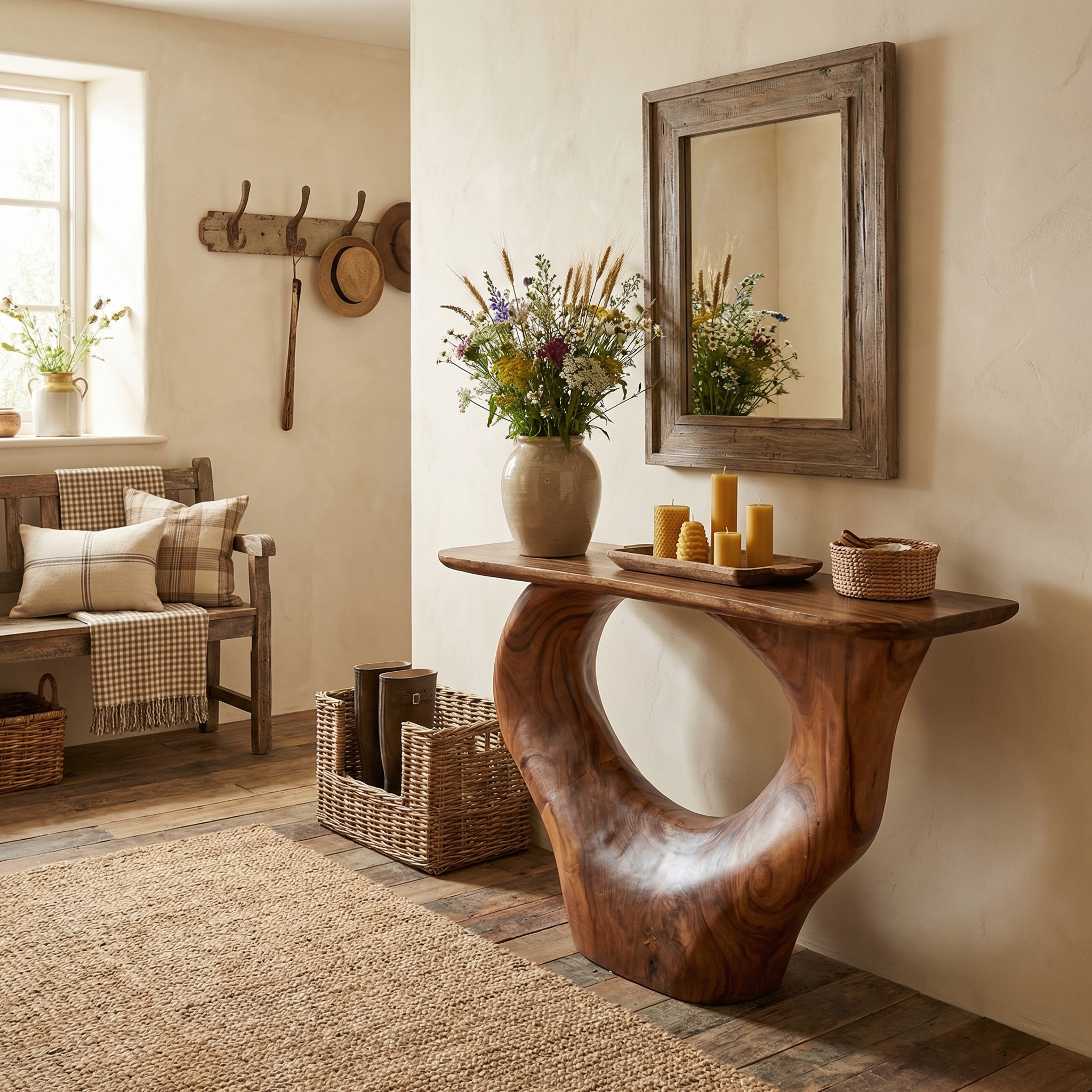 Console Table Unique Art Solid Wood Handmade Narrow Wood