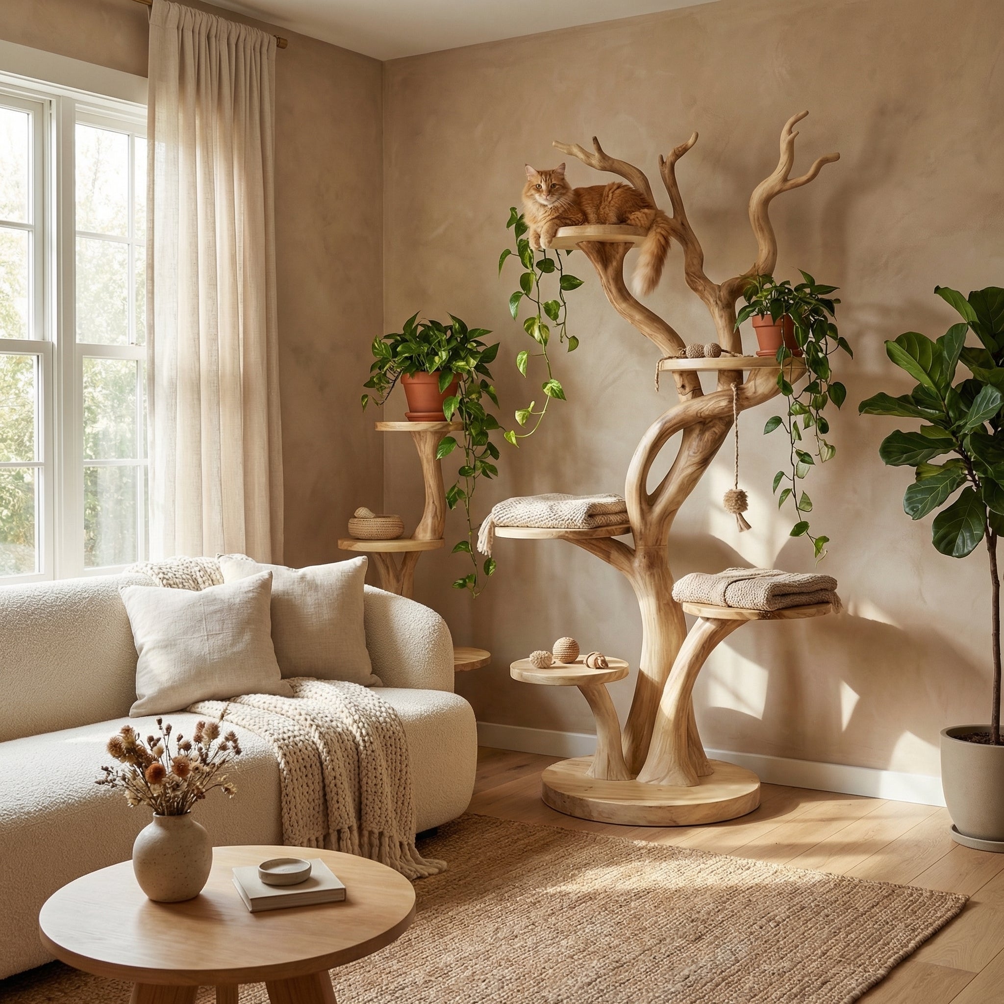 Custom Handmade Wooden Cat Tree Modern Large Climbing Tree Unique