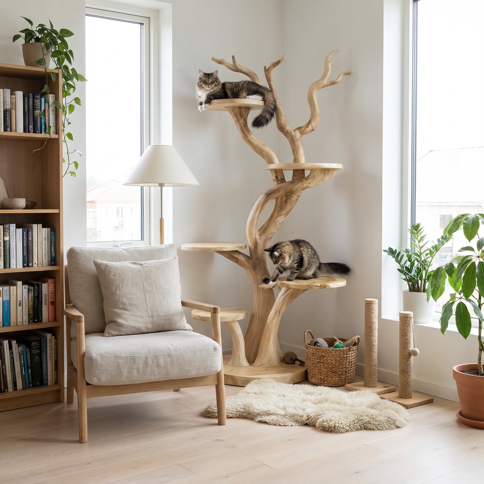Custom Handmade Wooden Cat Tree Modern Large Climbing Tree Unique