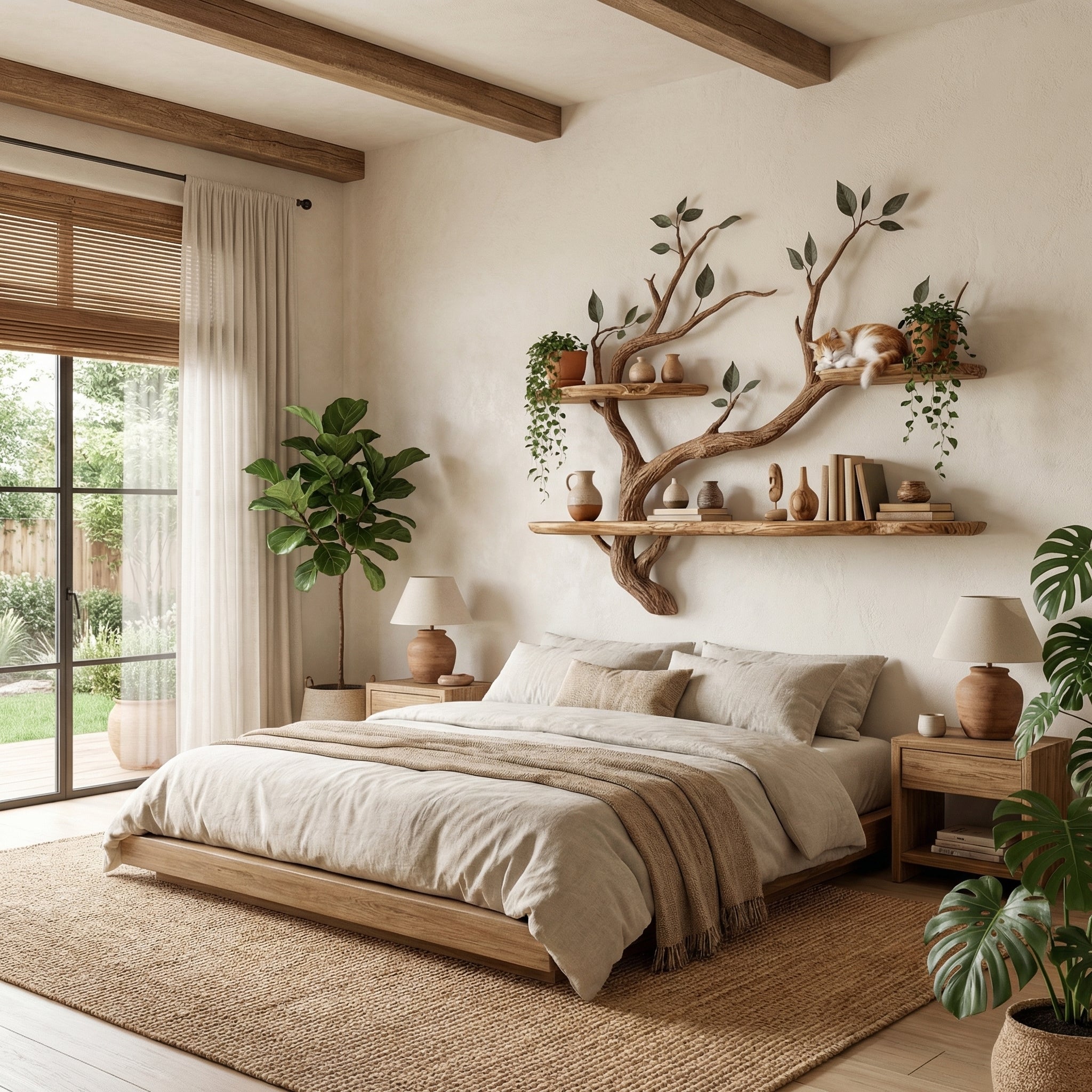 Wood Bookcase Branch Tree Shelf Decor Room