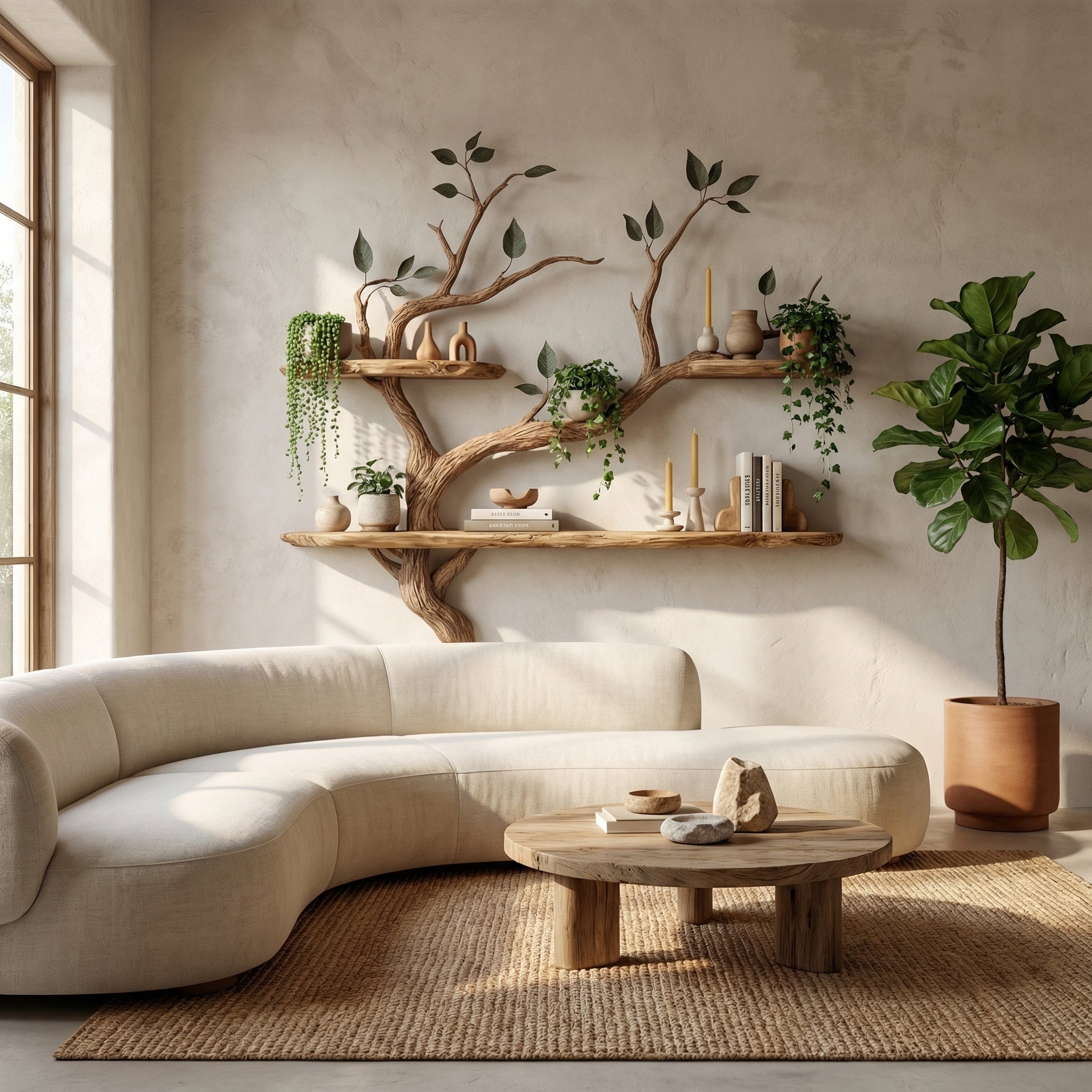 Wood Bookcase Branch Tree Shelf Decor Room