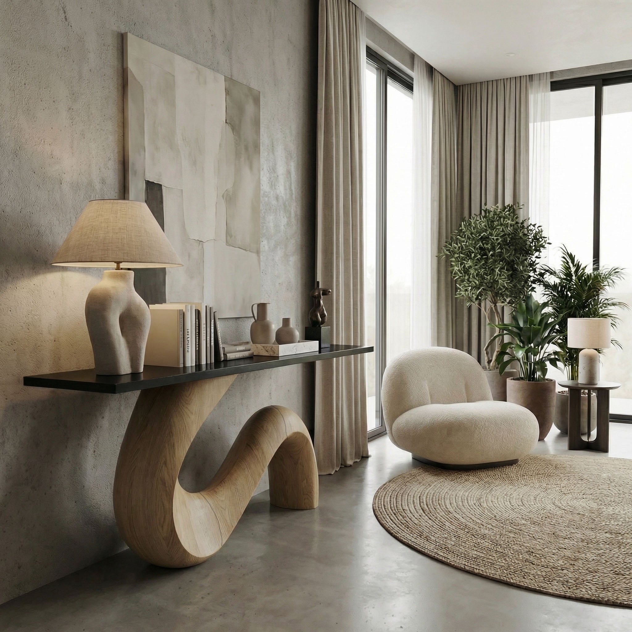 MidCentury Sculptural console Table Entryway