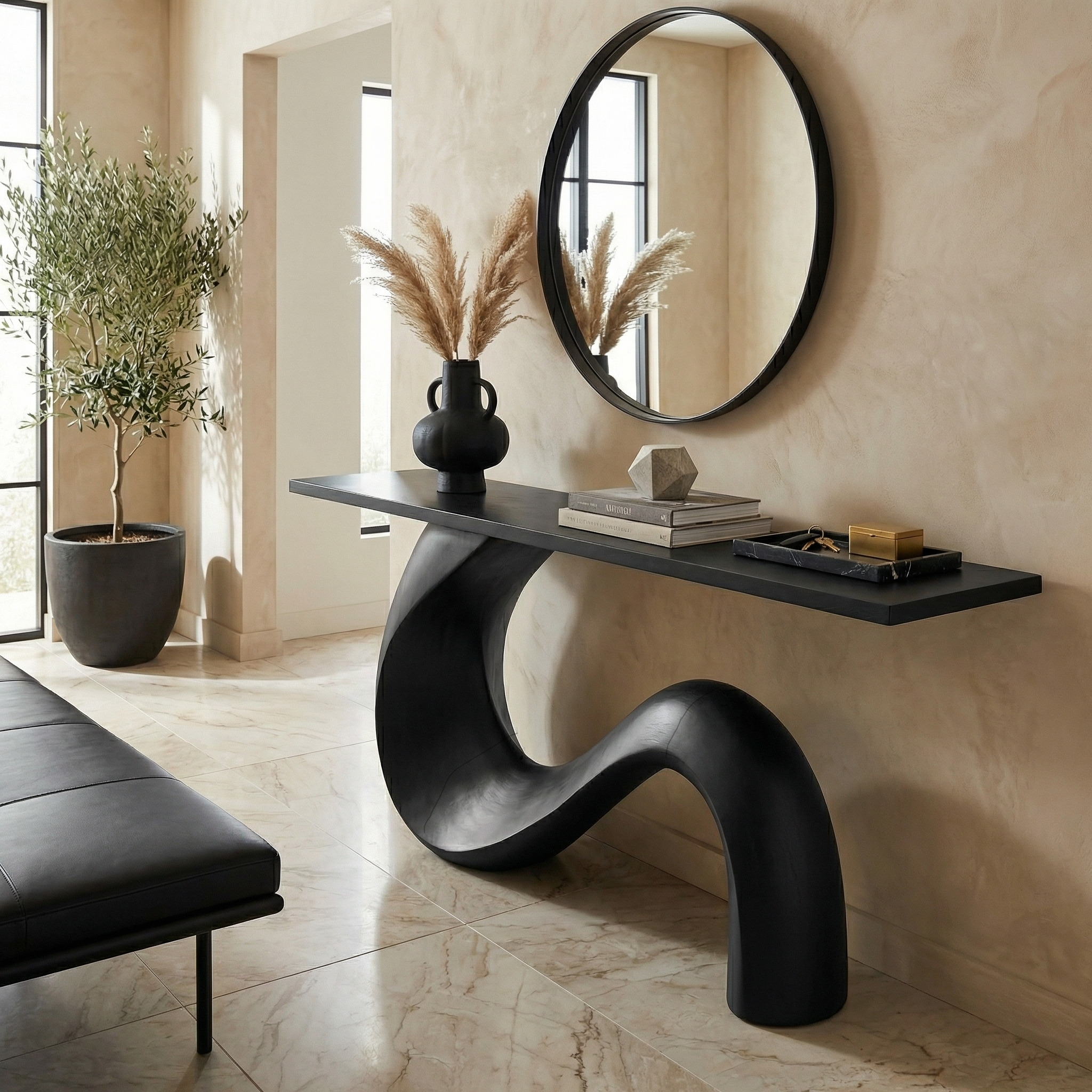 MidCentury Sculptural console Table Entryway