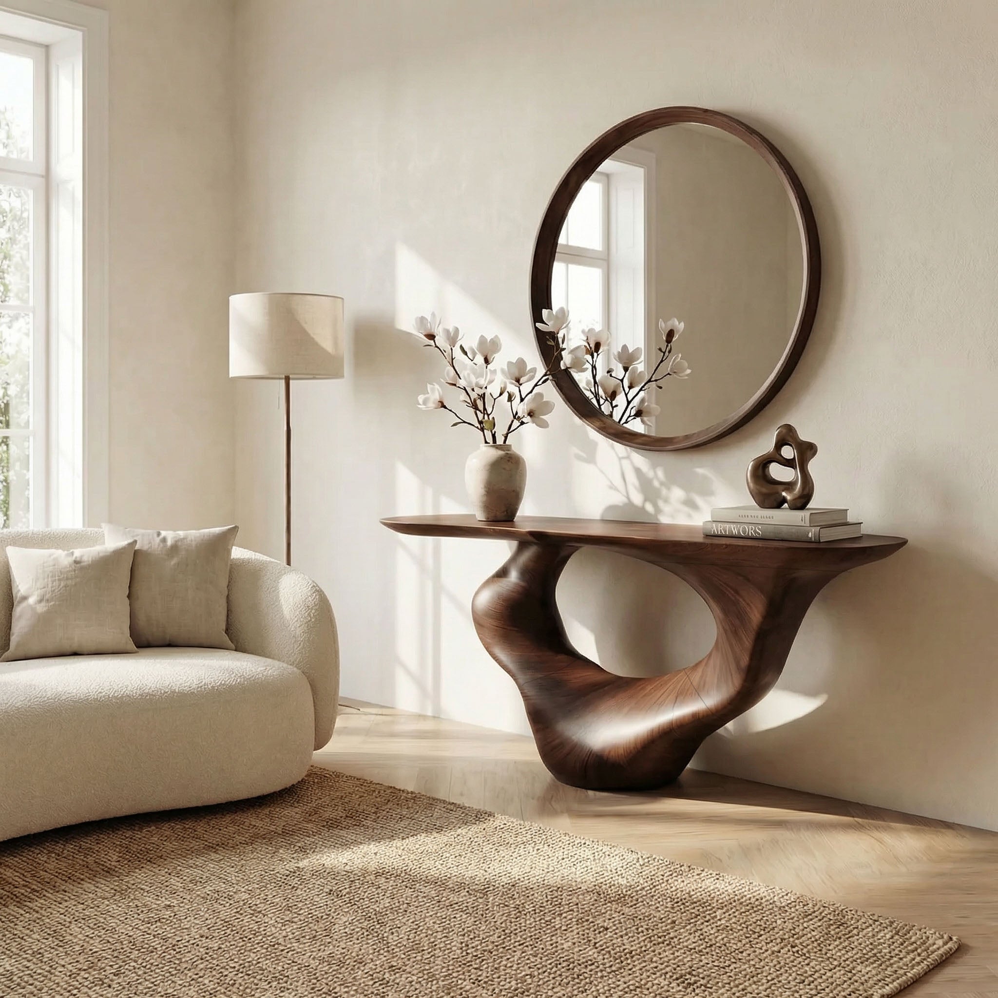 Console Table Unique Art Solid Wood Handmade Narrow Wood
