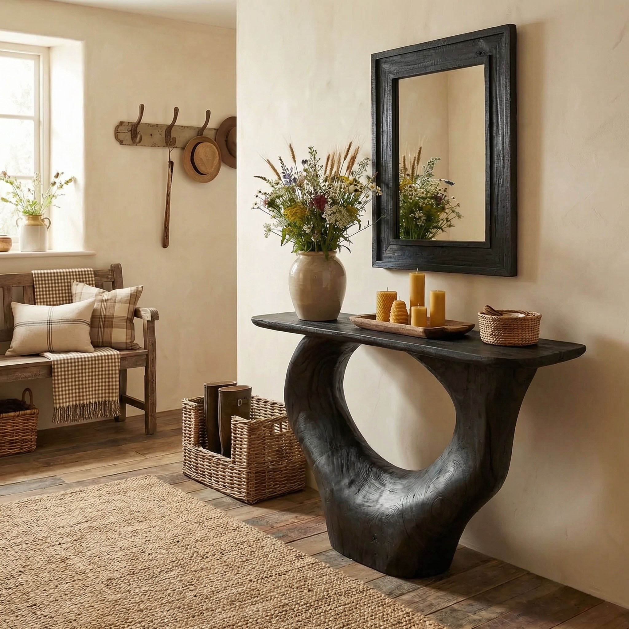 Console Table Unique Art Solid Wood Handmade Narrow Wood