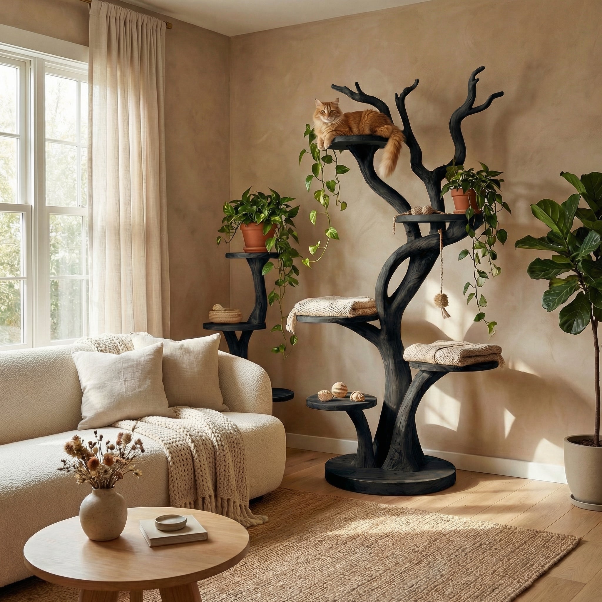 Custom Handmade Wooden Cat Tree Modern Large Climbing Tree Unique