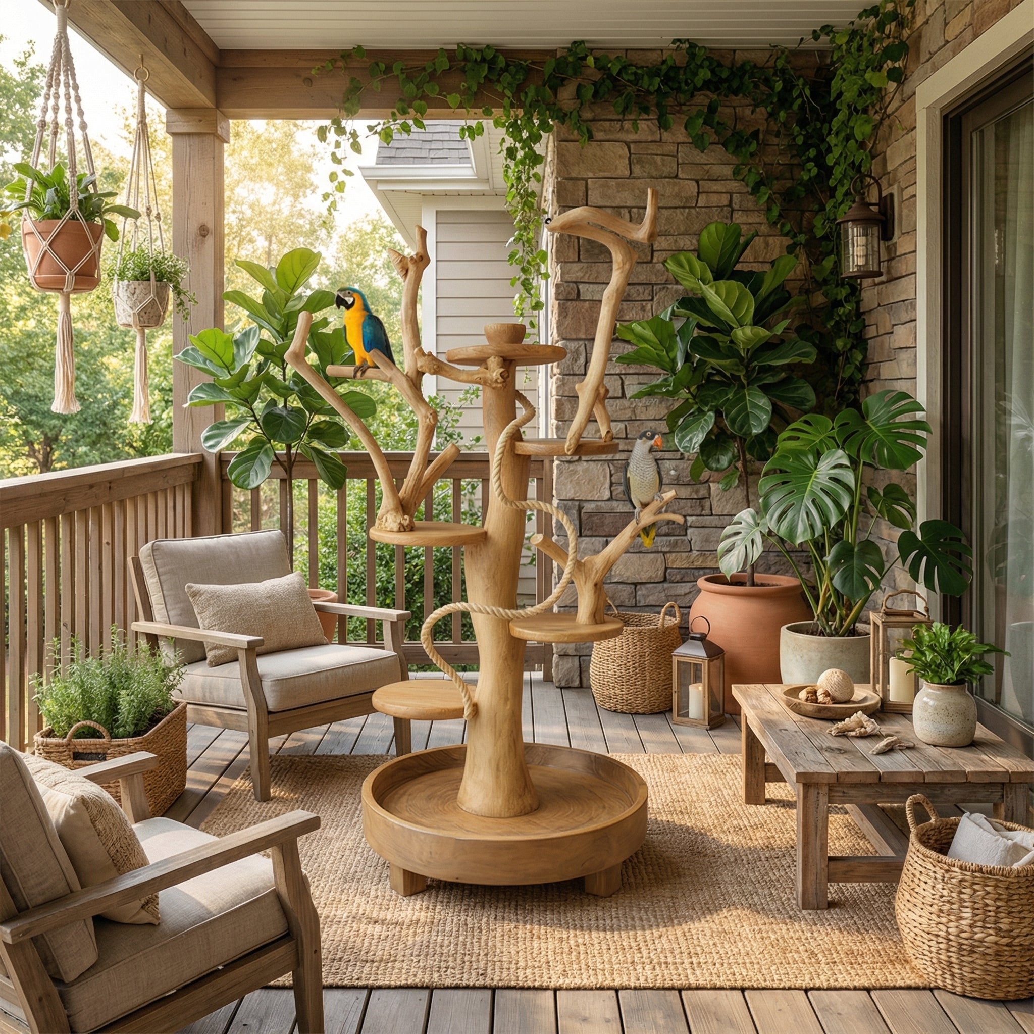 Natural Tree Parrot Playground For Living Room And Bird Space