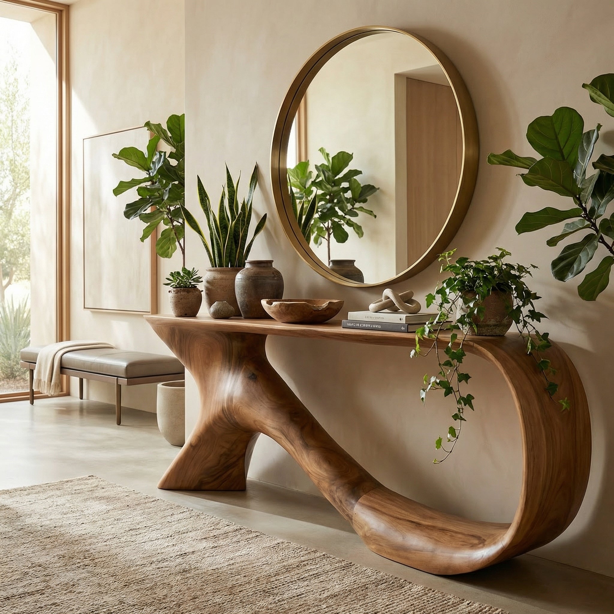 Mid Century Curved Console Table Modern Hallway Living Room