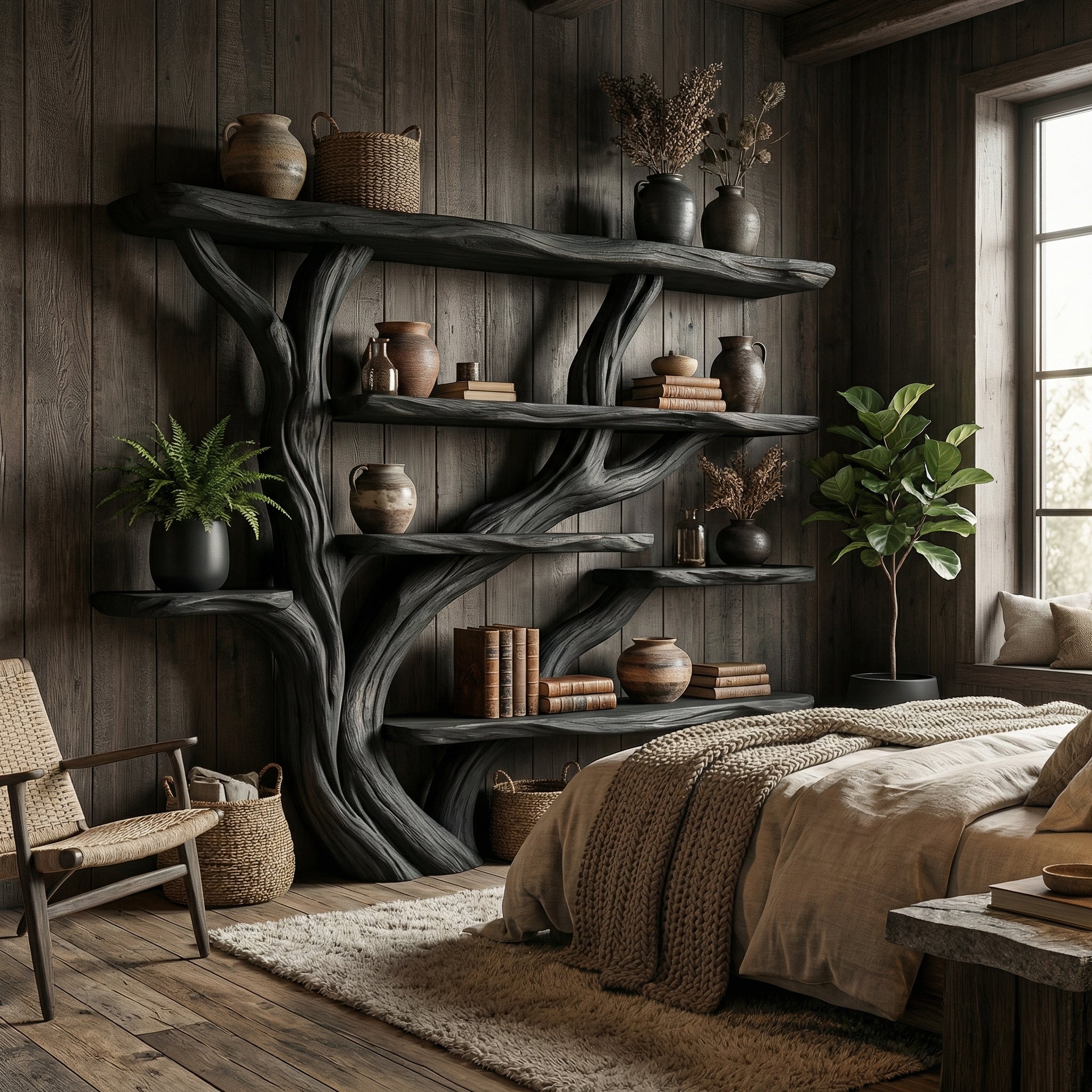 Rustic Book Tree Shelf Handmade Wooden Bookshelf For Office And Home