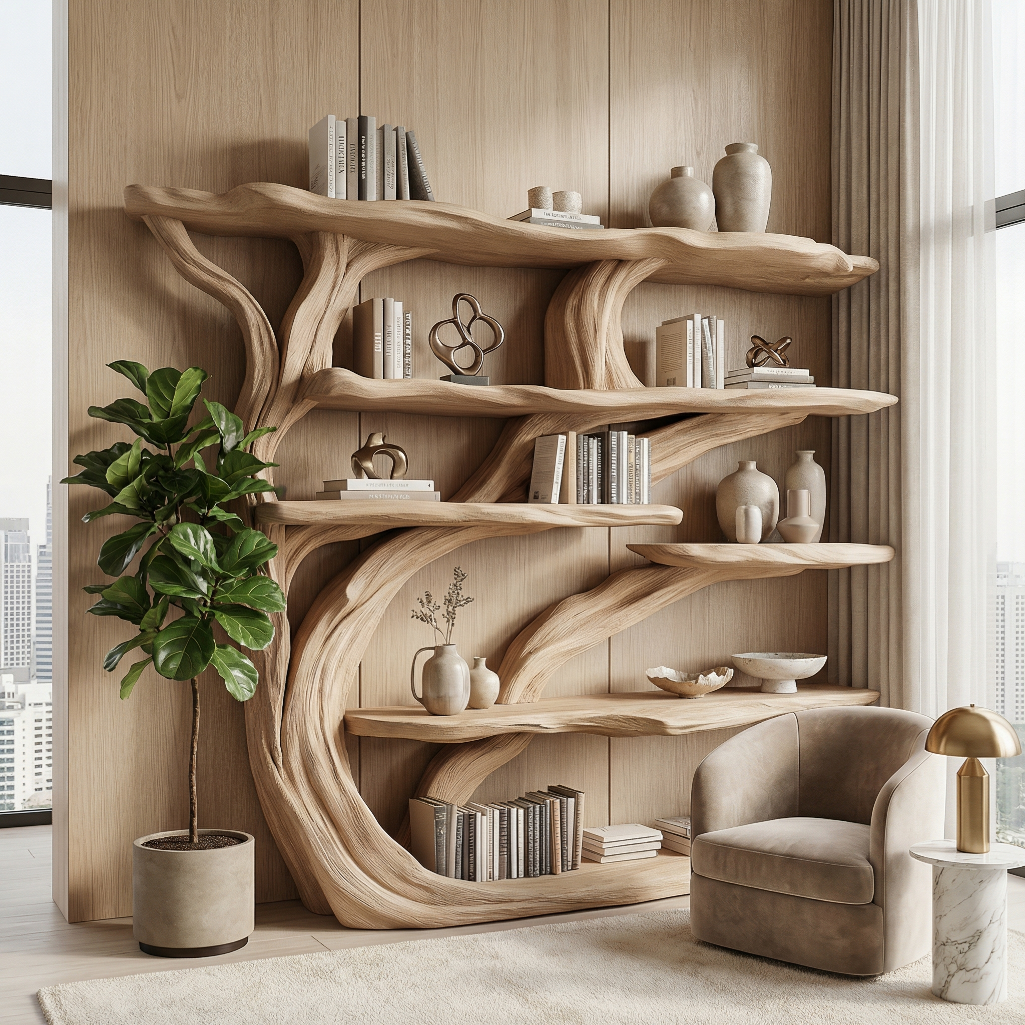 Rustic Book Tree Shelf Handmade Wooden Bookshelf For Office And Home
