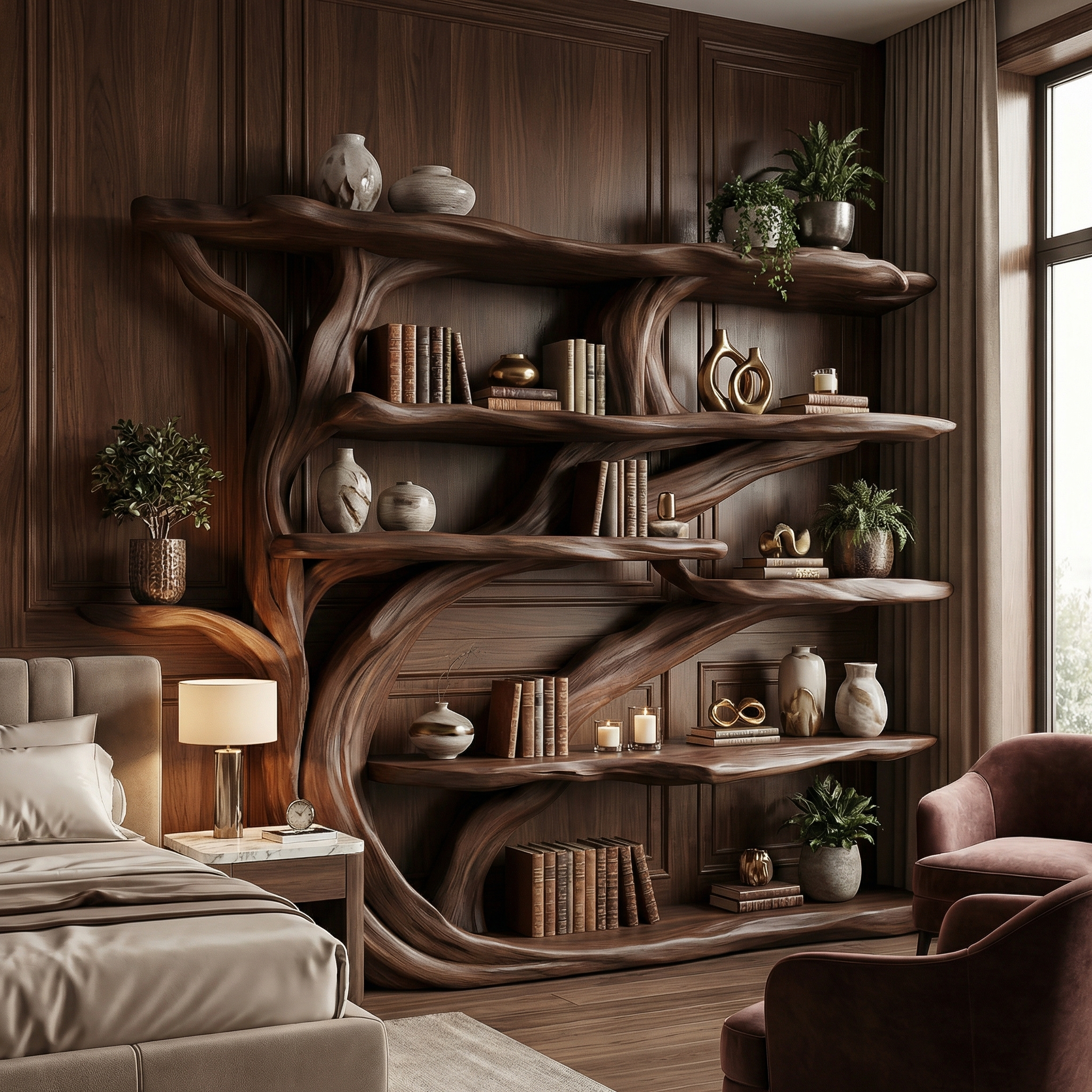Rustic Book Tree Shelf Handmade Wooden Bookshelf For Office And Home