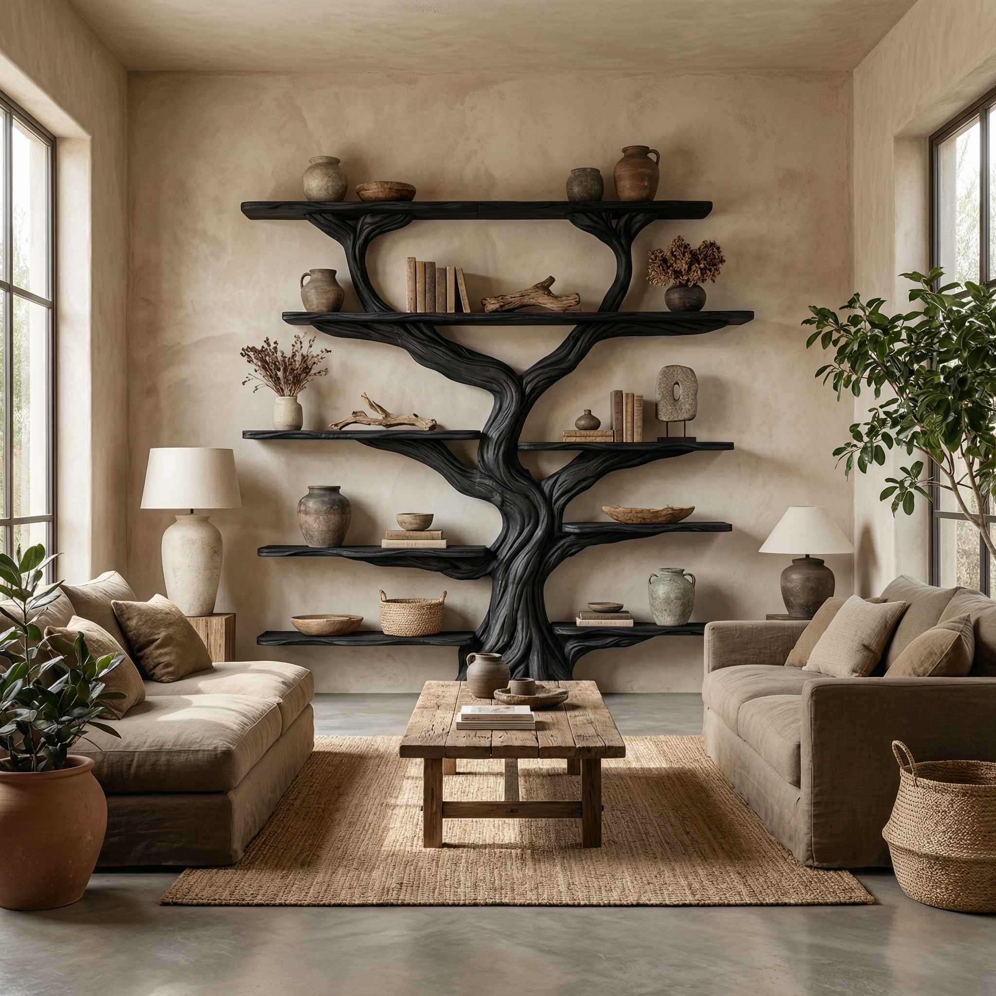 Rustic Tree Bookshelf Entryway Living Room