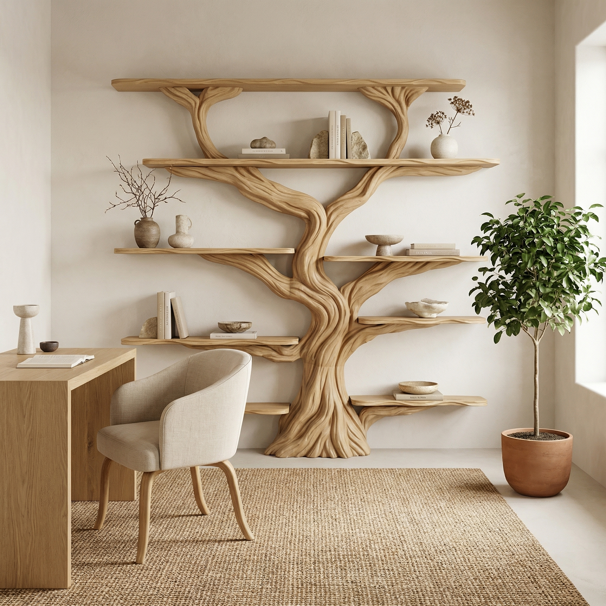 Rustic Tree Bookshelf Entryway Living Room