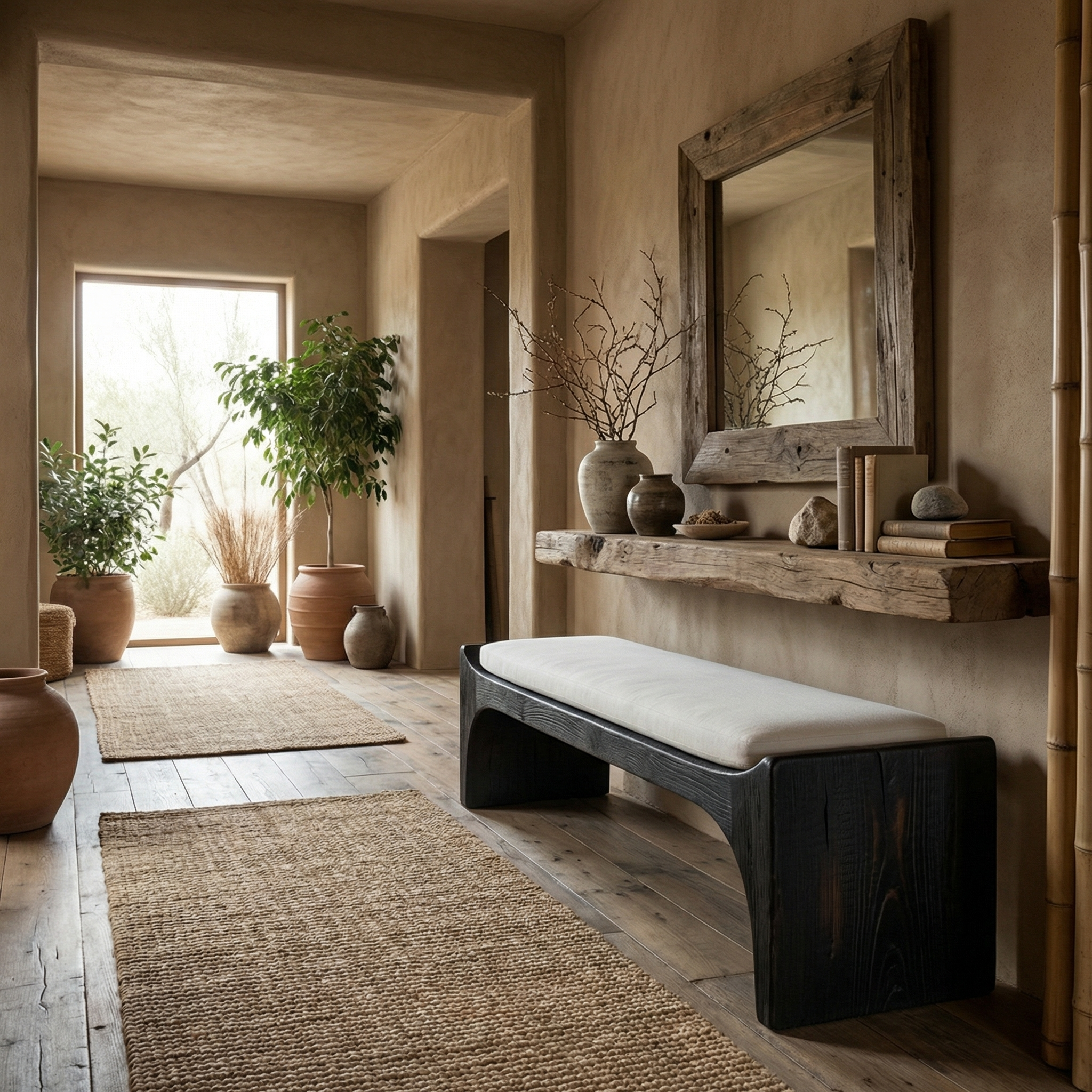 Mid Century Modern Bench Entryway Accent Seating Living
