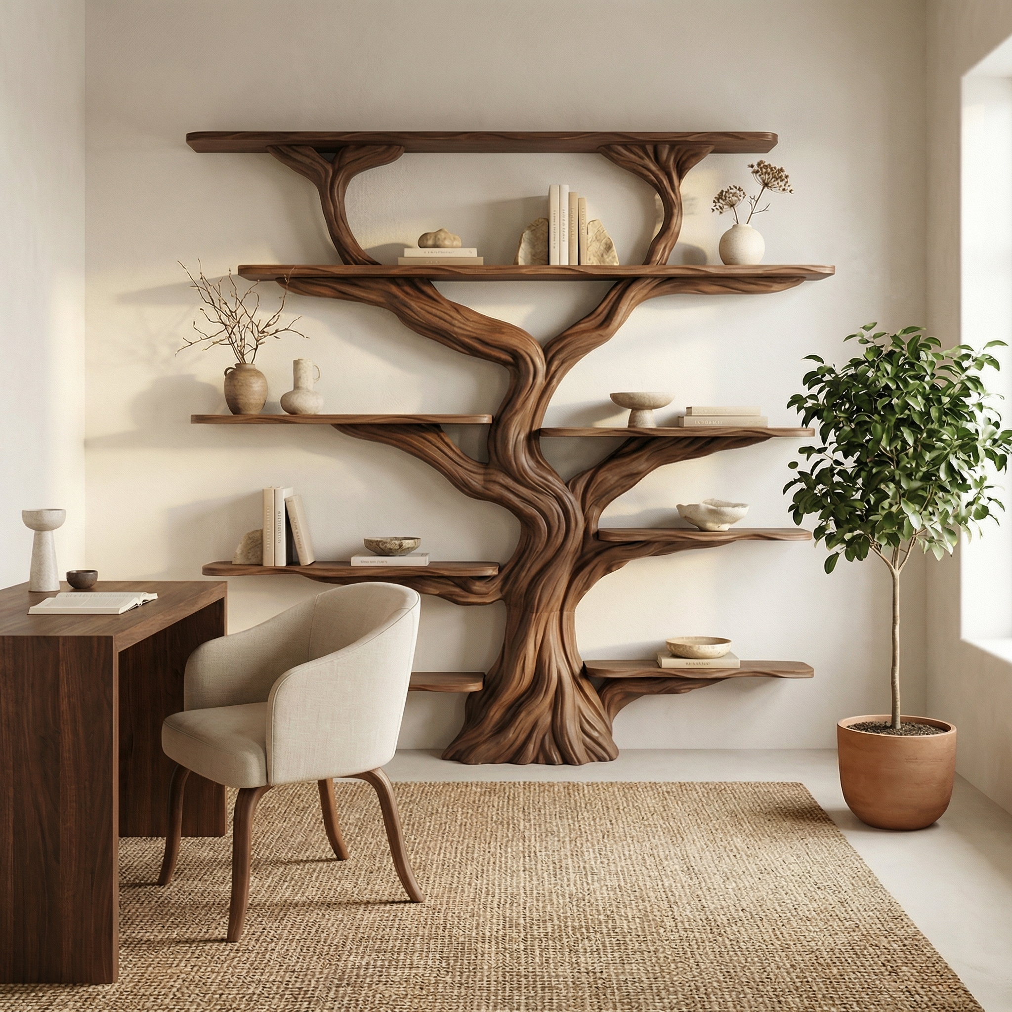 Rustic Tree Bookshelf Entryway Living Room