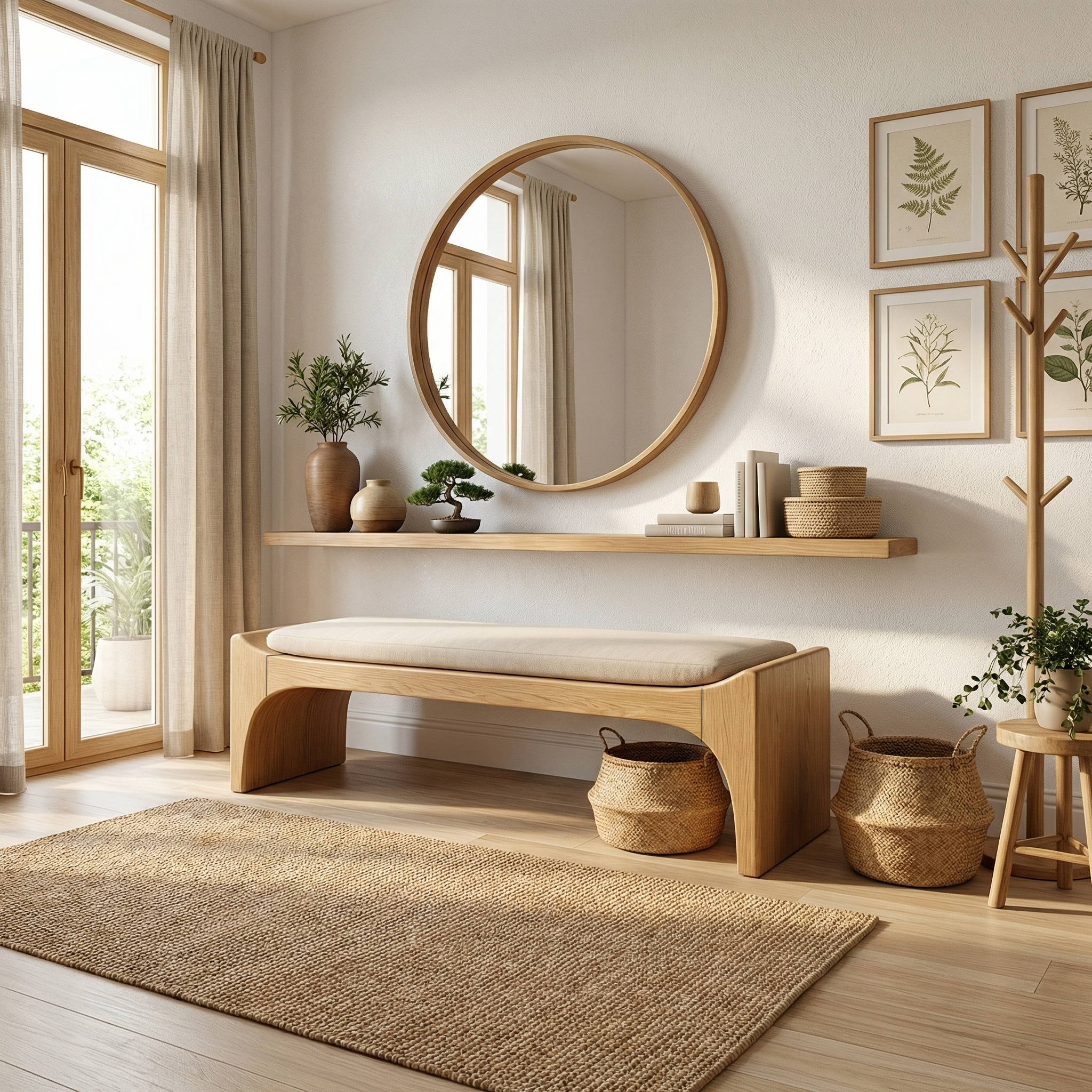 Mid Century Modern Bench Entryway Accent Seating Living