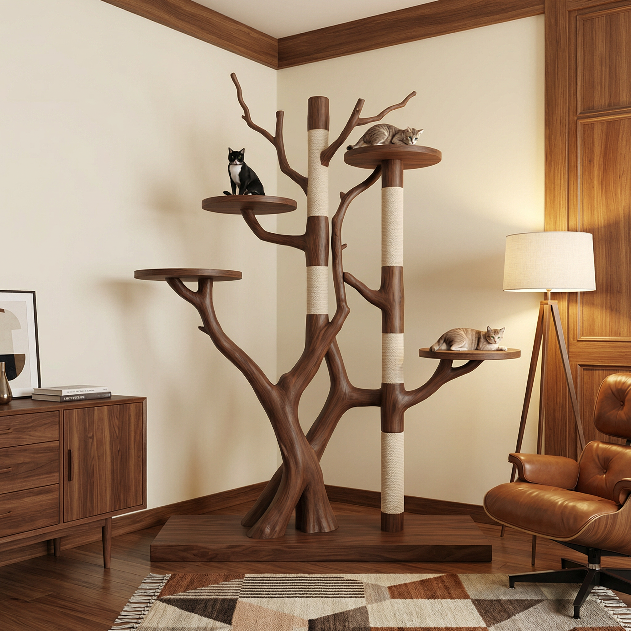 Rustic Tree Cat Tower Modern Living Room