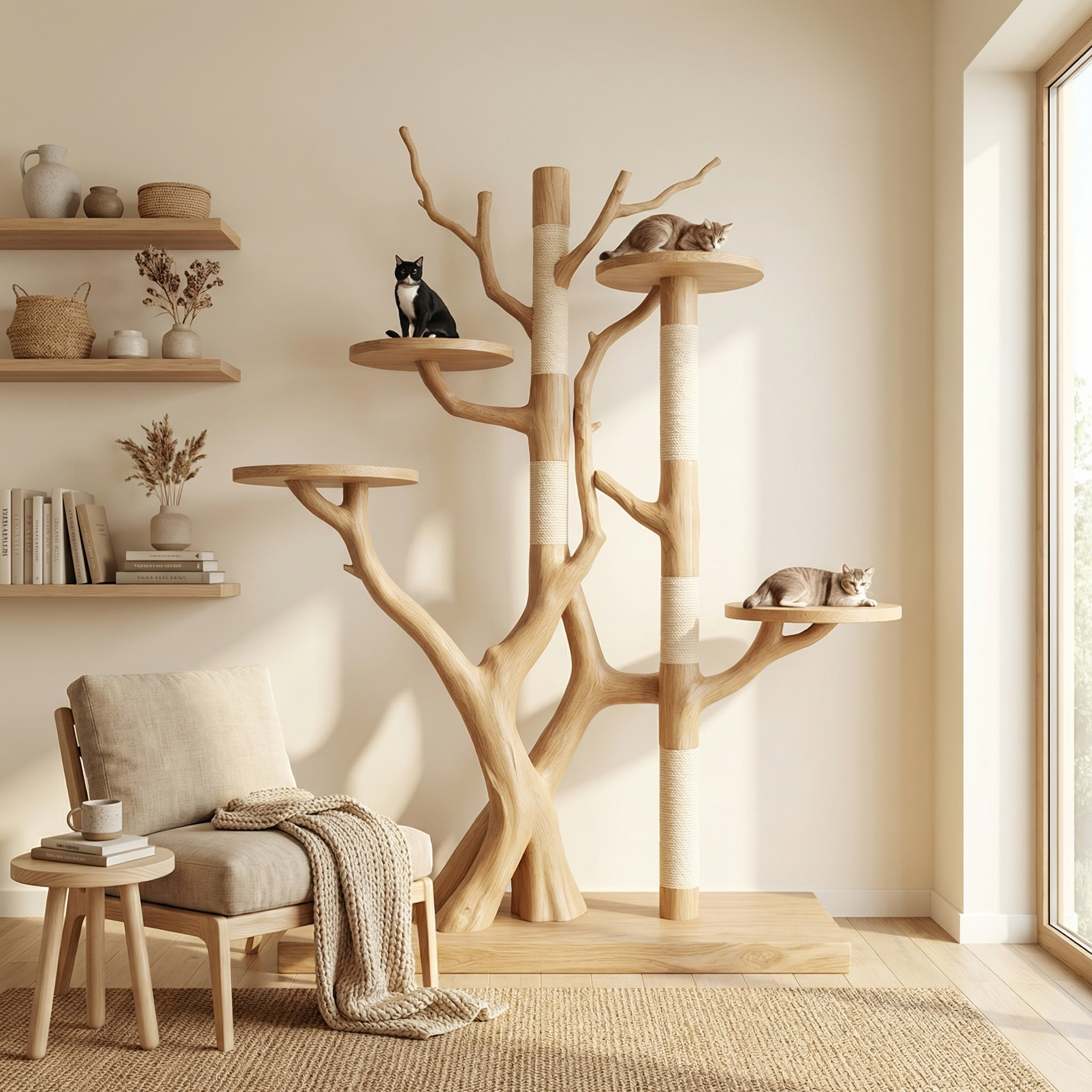 Rustic Tree Cat Tower Modern Living Room