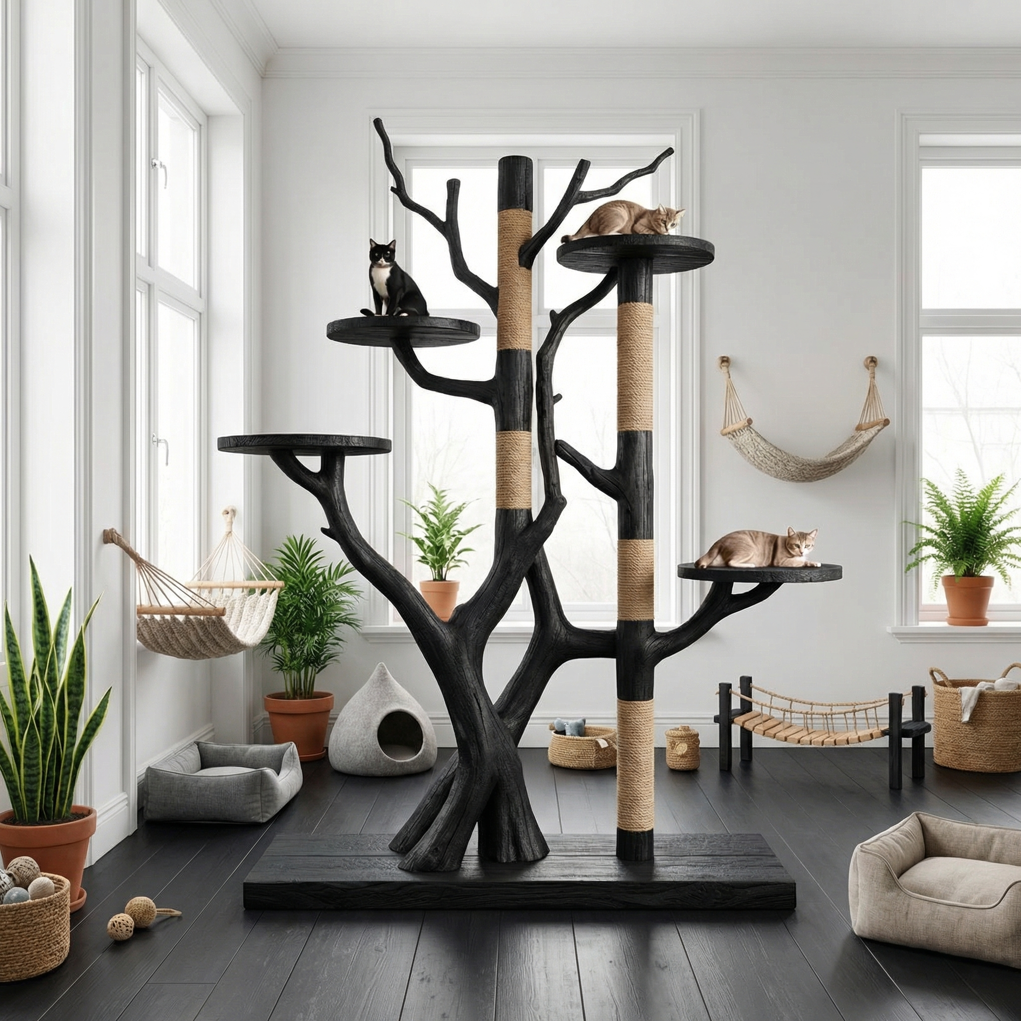 Rustic Tree Cat Tower Modern Living Room