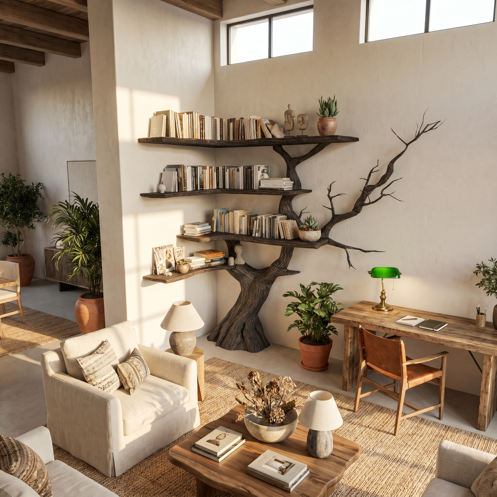 Handmade Corner Tree Bookshelf Living Room Decor