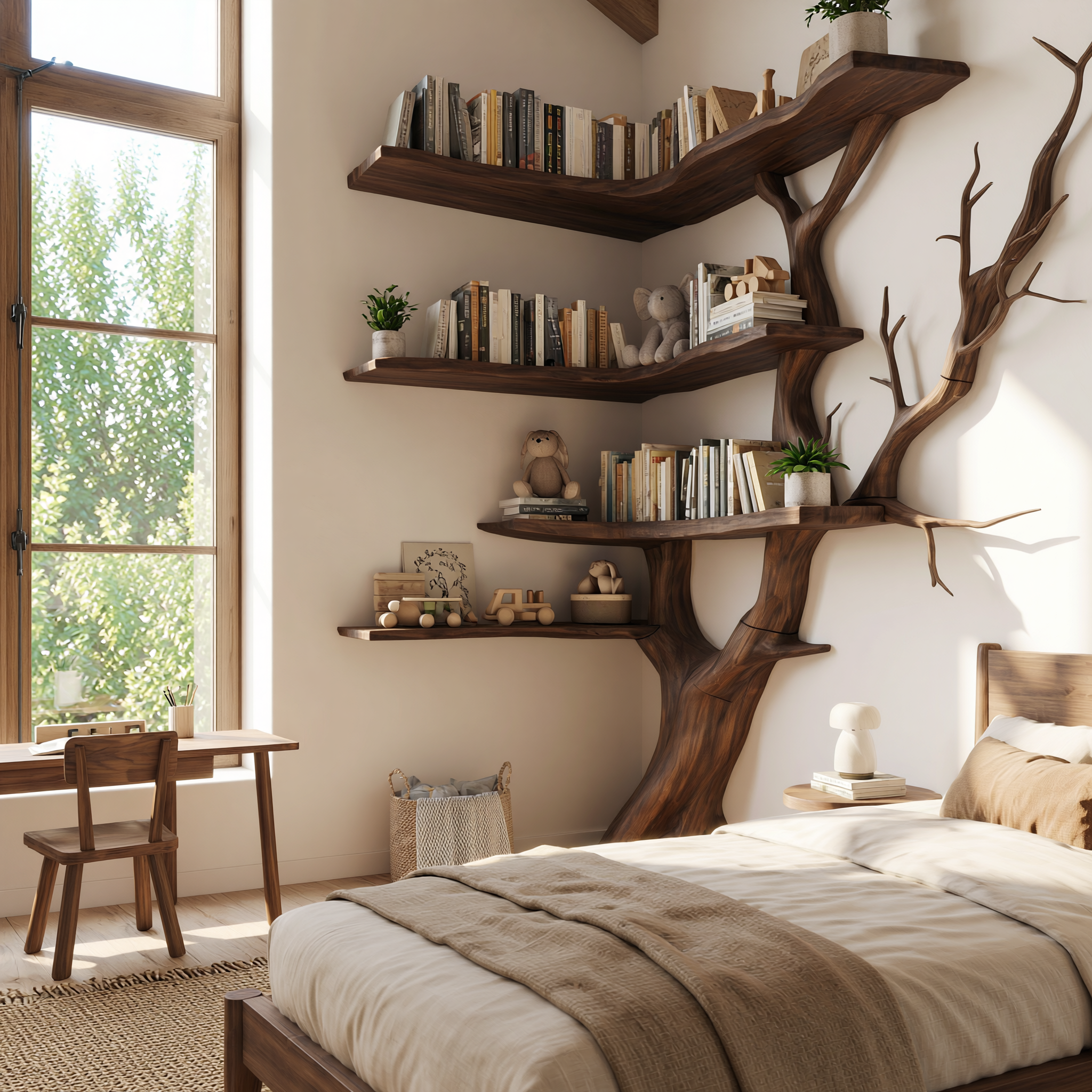 Handmade Corner Tree Bookshelf Living Room Decor