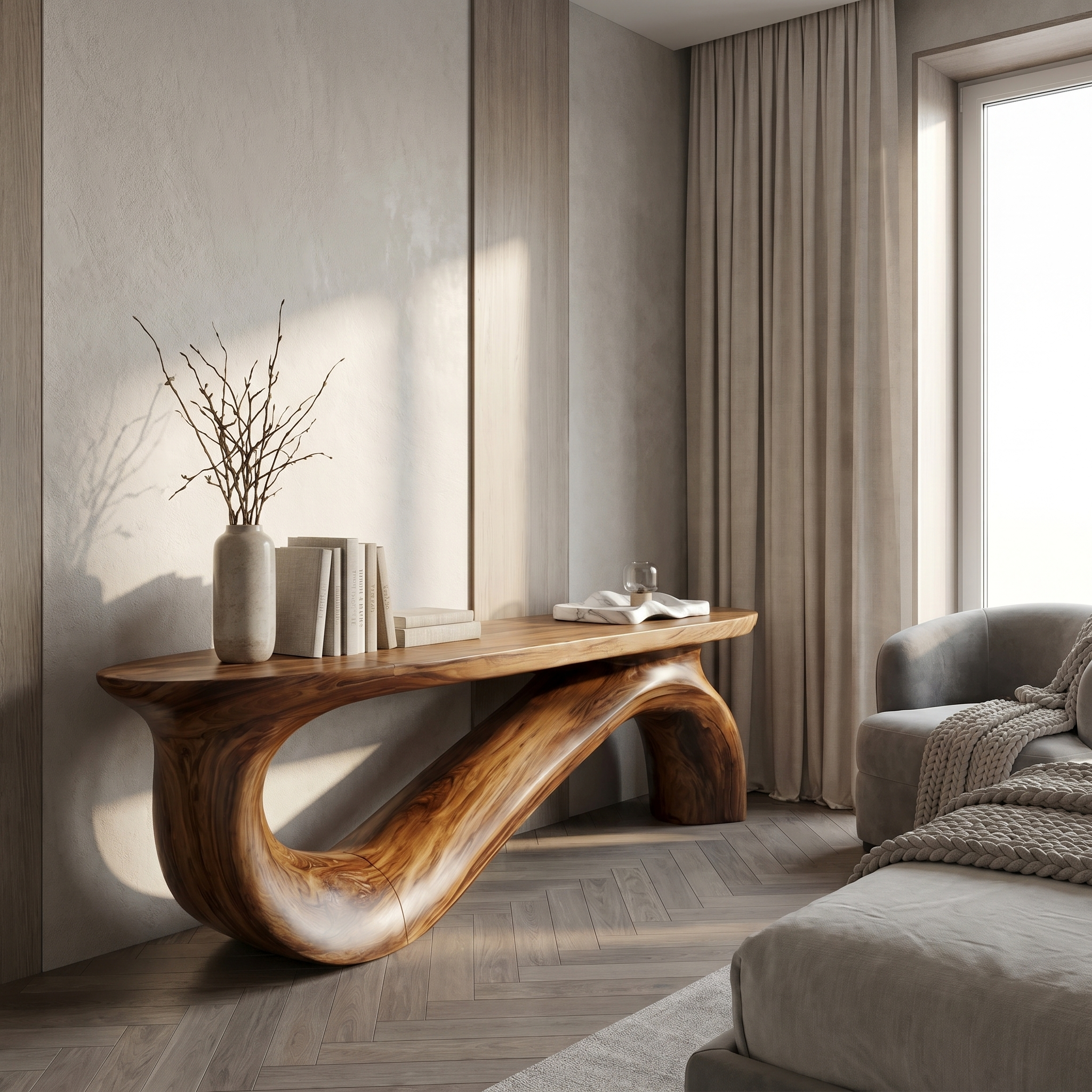 Modern Sculptural Console Table For Living Room And Entryway