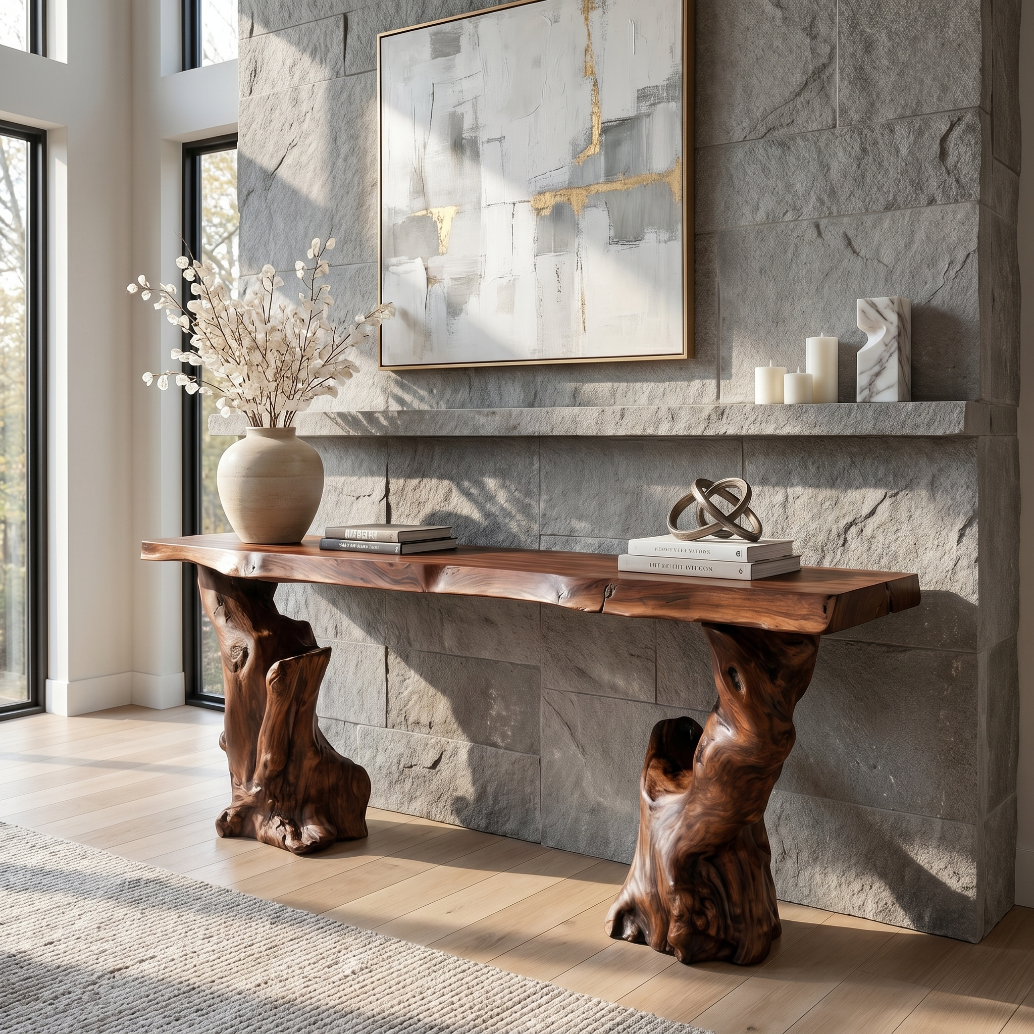Mid Century Console Table Sculptural Wave Base Studio Apartment