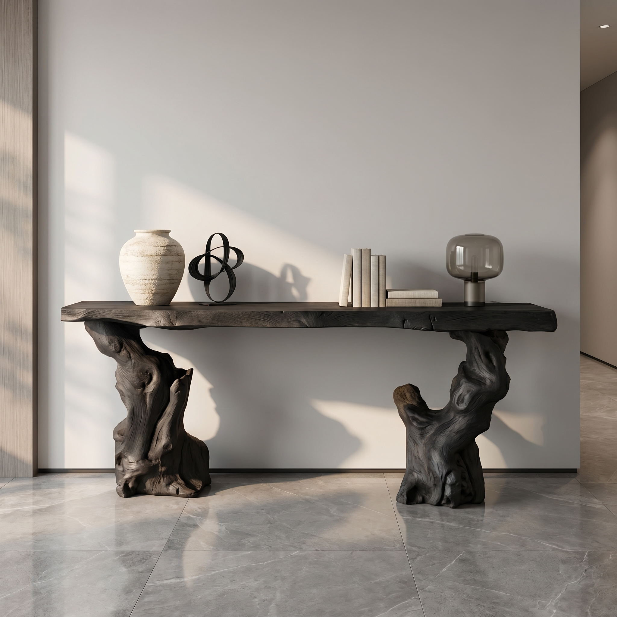 Mid Century Console Table Sculptural Wave Base Studio Apartment