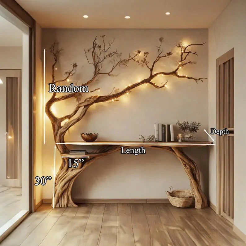 Natural Solid Wood Tree Bookshelf  Rustic Side Table Farmhouse