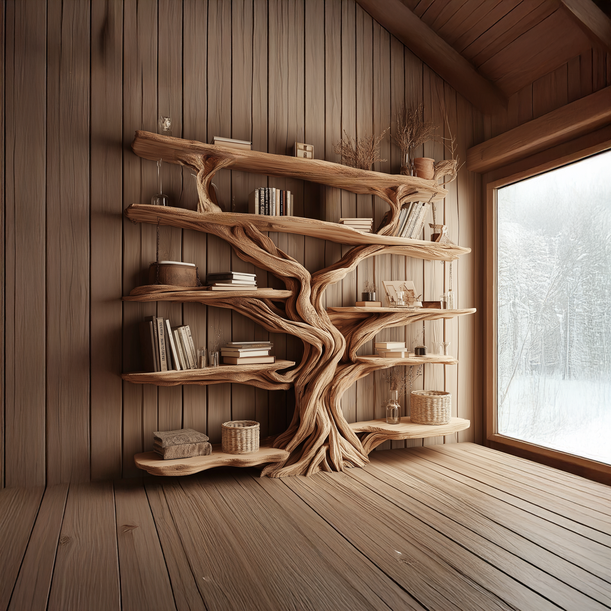 Rustic Tree Bookshelf Entryway Living Room