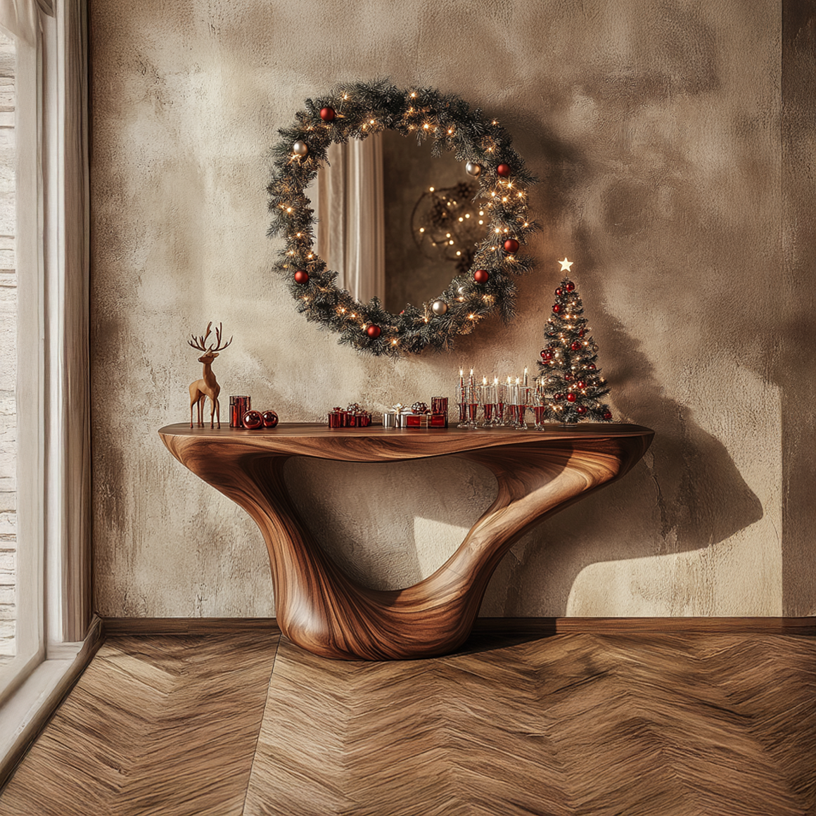 Mid Century Console Table Christmas Living Room Holiday Display